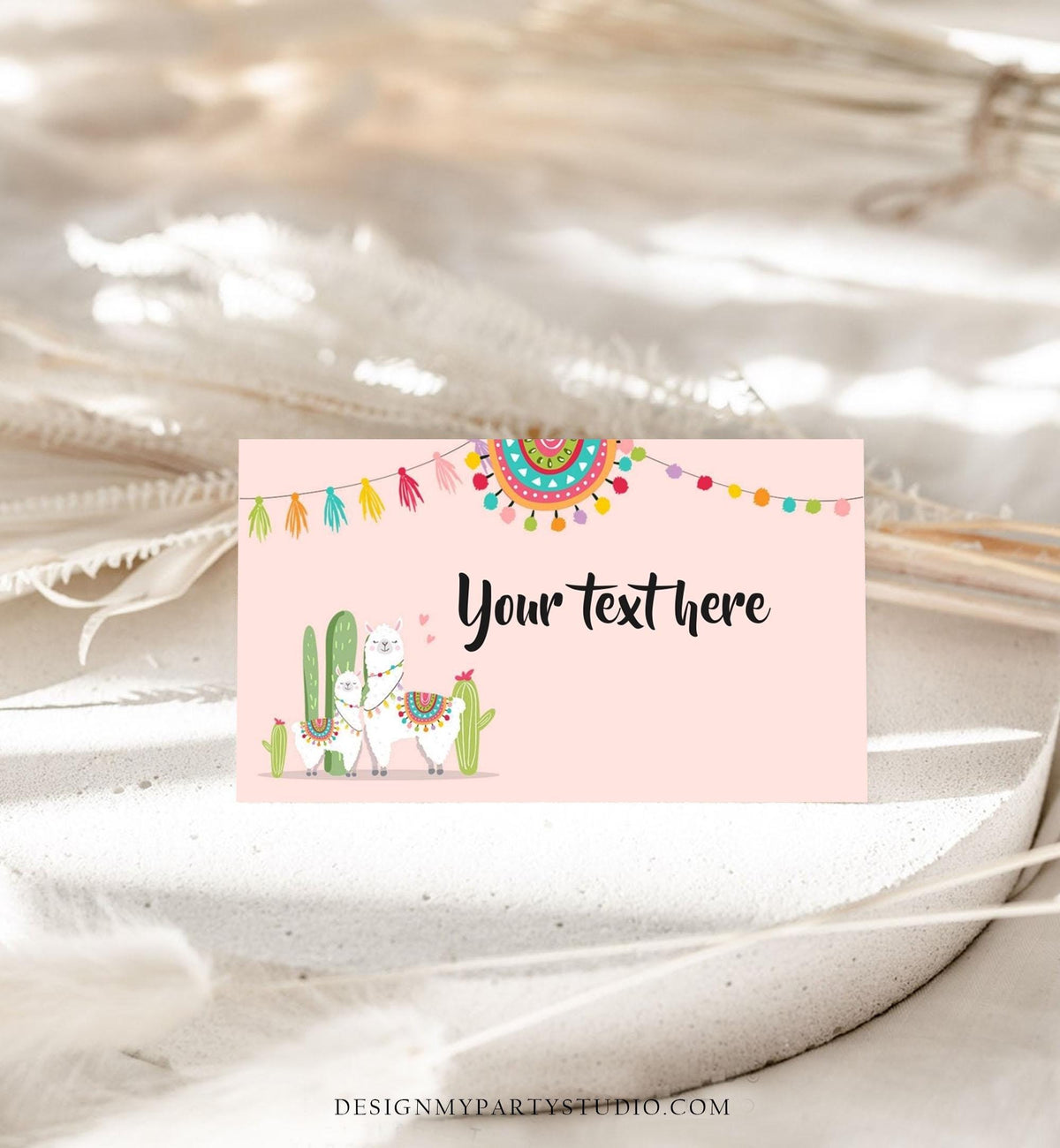 Editable Llama Food Labels Llama Fiesta Mexican Place Card Birthday Party Baby Shower Tent Card Insert Pink Girl Template Printable 0079