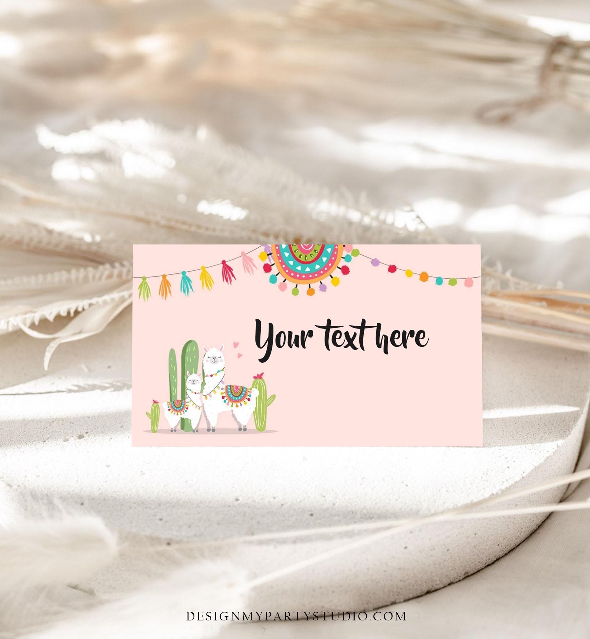 Editable Llama Food Labels Llama Fiesta Mexican Place Card Birthday Party Baby Shower Tent Card Insert Pink Girl Template Printable 0079