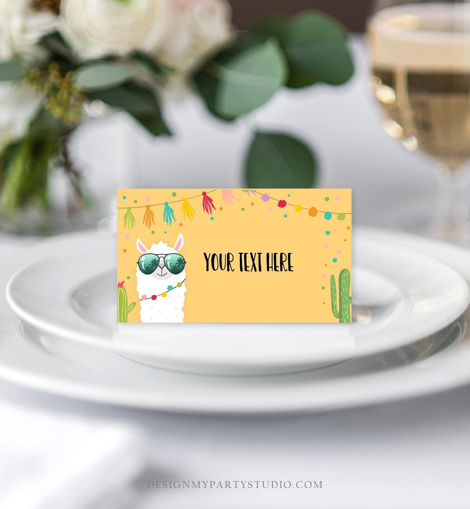 Editable Llama Food Labels Llama Place Card Tent Card Insert Card Llama Birthday Fiesta Party Mexican Girl Cactus Template Printable 0079