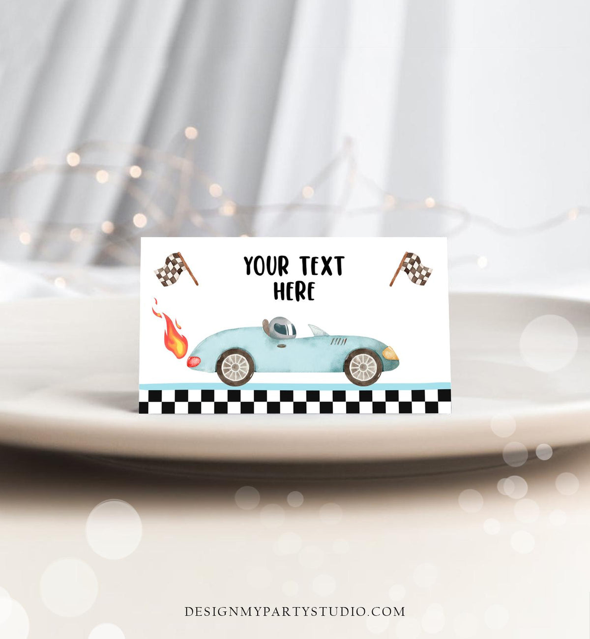 Editable Food Labels Race Car Birthday Racing Food Labels Place Tent Insert Card Growing Up Two Fast 2nd Boy Digital Template Printable 0424