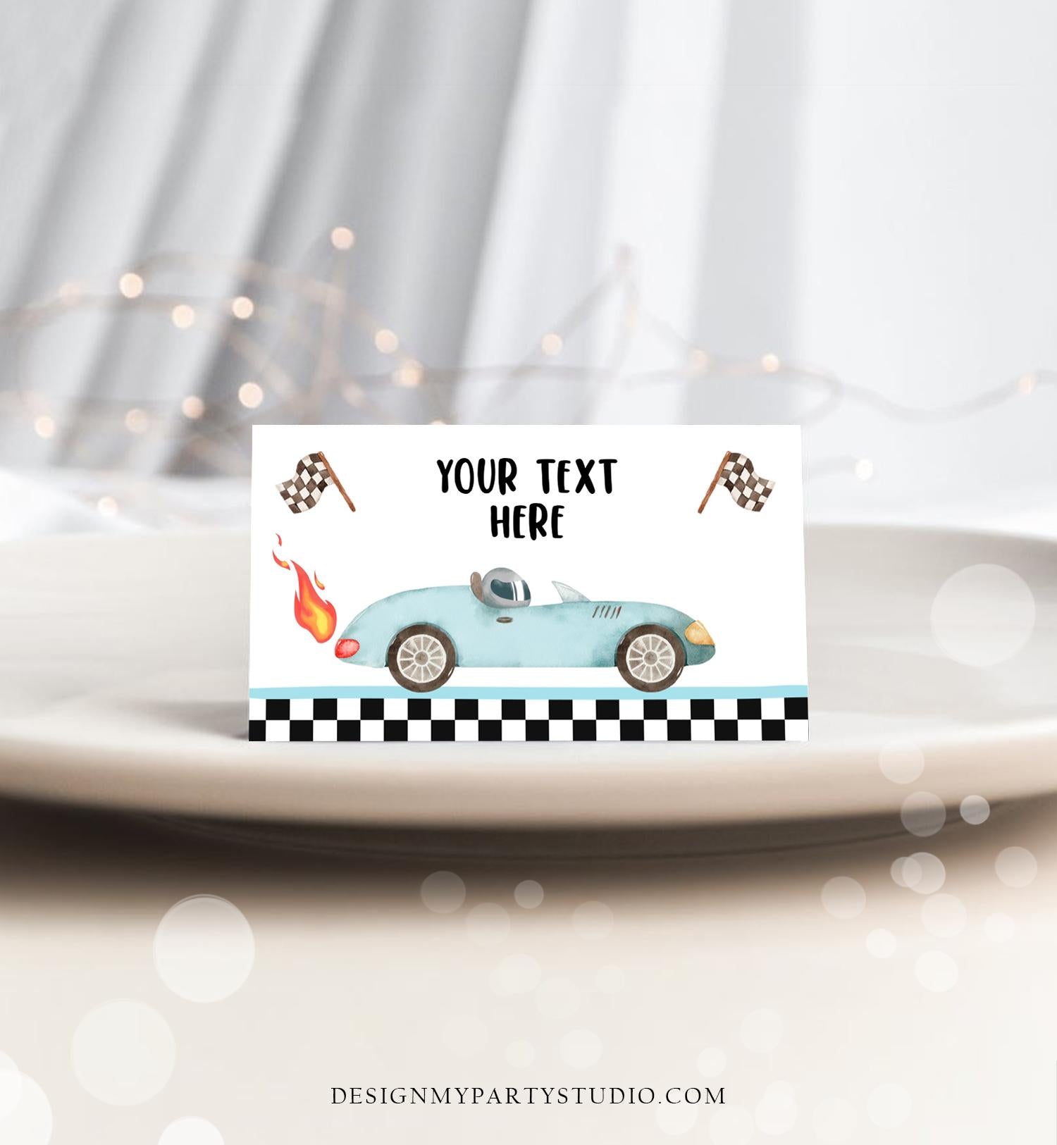 Editable Food Labels Race Car Birthday Racing Food Labels Place Tent Insert Card Growing Up Two Fast 2nd Boy Digital Template Printable 0424