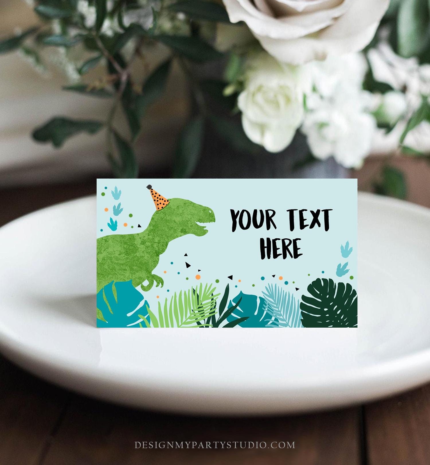 Editable Dinosaur Food Labels Dinosaur Party Place Card Tent Card Insert Card Green Dino Birthday Boy T-Rex Instant Template Printable 0389