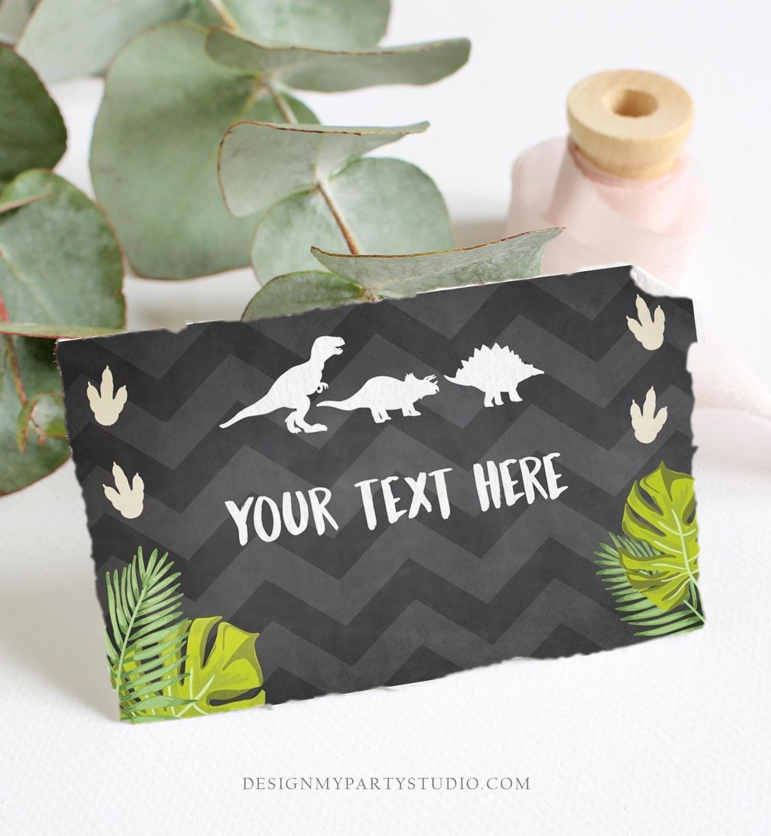 Editable Dinosaur Food Labels Dinosaur Party Place Card Tent Card Insert Card Dino Birthday Boy T-Rex Prehistoric Template Printable 0043