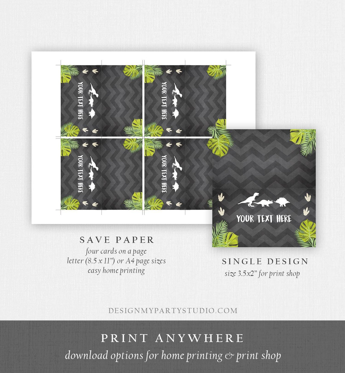 Editable Dinosaur Food Labels Dinosaur Party Place Card Tent Card Insert Card Dino Birthday Boy T-Rex Prehistoric Template Printable 0043