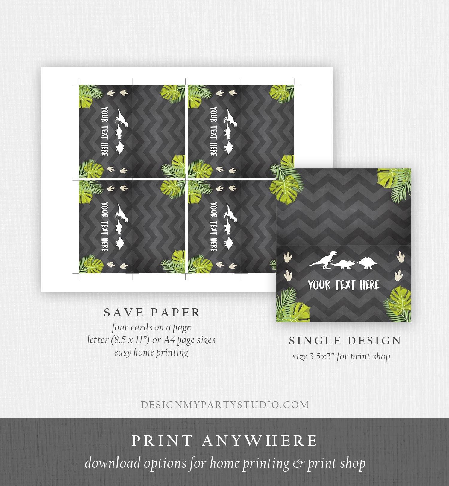 Editable Dinosaur Food Labels Dinosaur Party Place Card Tent Card Insert Card Dino Birthday Boy T-Rex Prehistoric Template Printable 0043