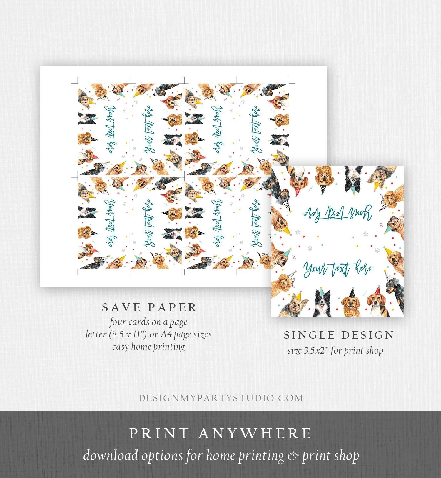 Editable Dog Food Labels Dog Birthday Place Card Tent Card Insert Card Puppy Party Pet Vet Doggy Shelter Boy Digital Template Printable 0384