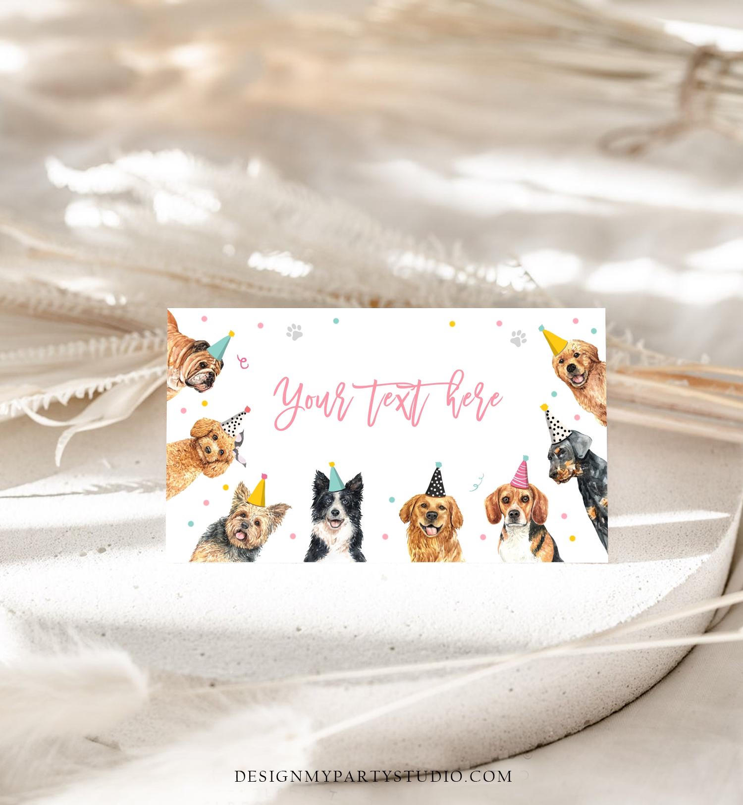 Editable Dog Food Labels Dog Birthday Place Card Tent Insert Card Puppy Party Pet Vet Doggy Shelter Girl Digital Template Printable 0384