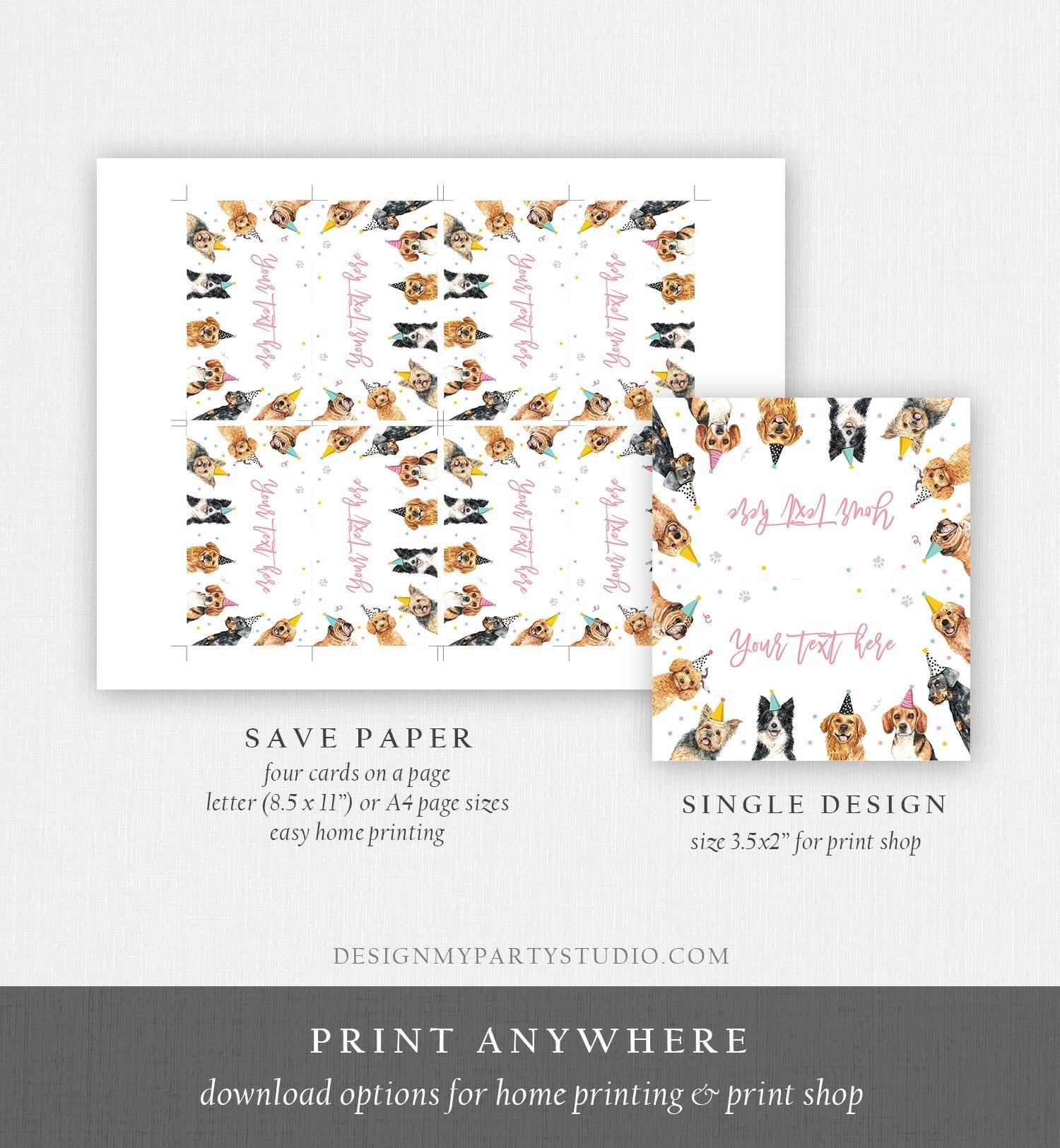Editable Dog Food Labels Dog Birthday Place Card Tent Insert Card Puppy Party Pet Vet Doggy Shelter Girl Digital Template Printable 0384