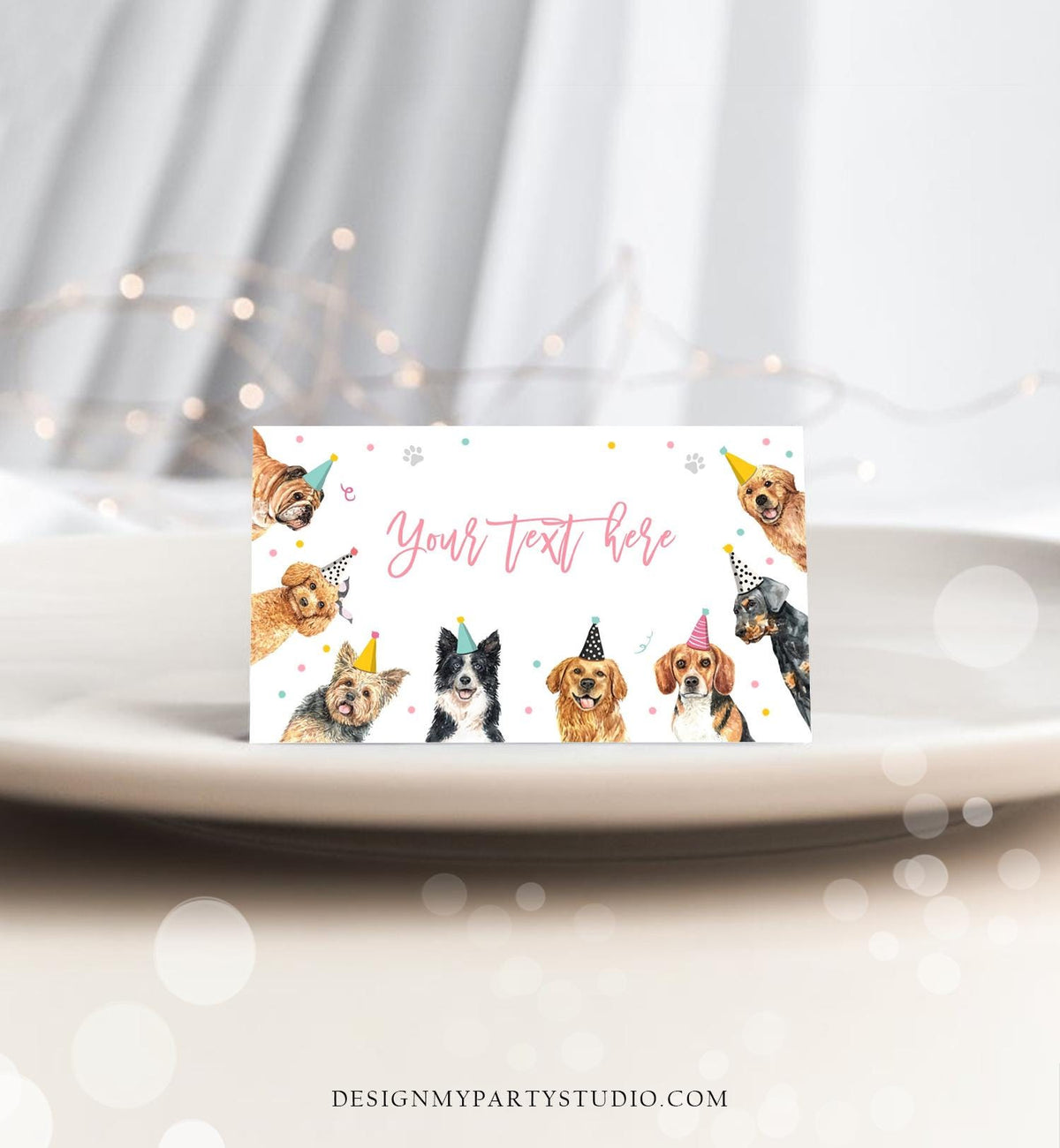 Editable Dog Food Labels Dog Birthday Place Card Tent Insert Card Puppy Party Pet Vet Doggy Shelter Girl Digital Template Printable 0384