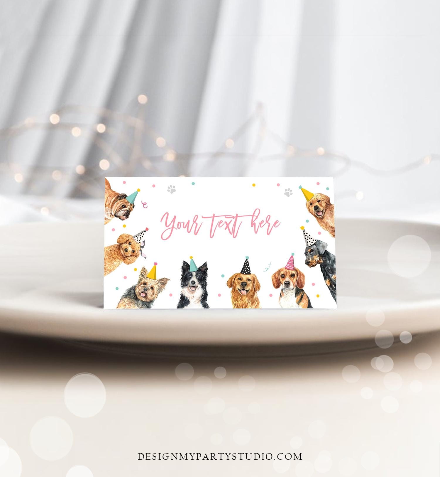 Editable Dog Food Labels Dog Birthday Place Card Tent Insert Card Puppy Party Pet Vet Doggy Shelter Girl Digital Template Printable 0384