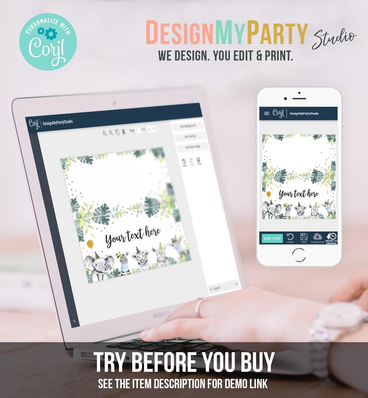 Editable Party Animals Food Label Wild One Boy Black Safari Animals Birthday Place Card Tent Insert Digital Download Template Printable 0322