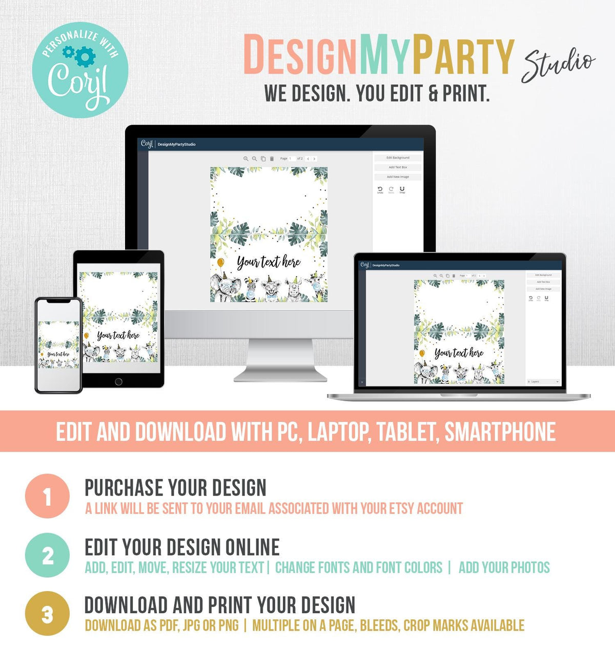 Editable Party Animals Food Label Wild One Boy Black Safari Animals Birthday Place Card Tent Insert Digital Download Template Printable 0322