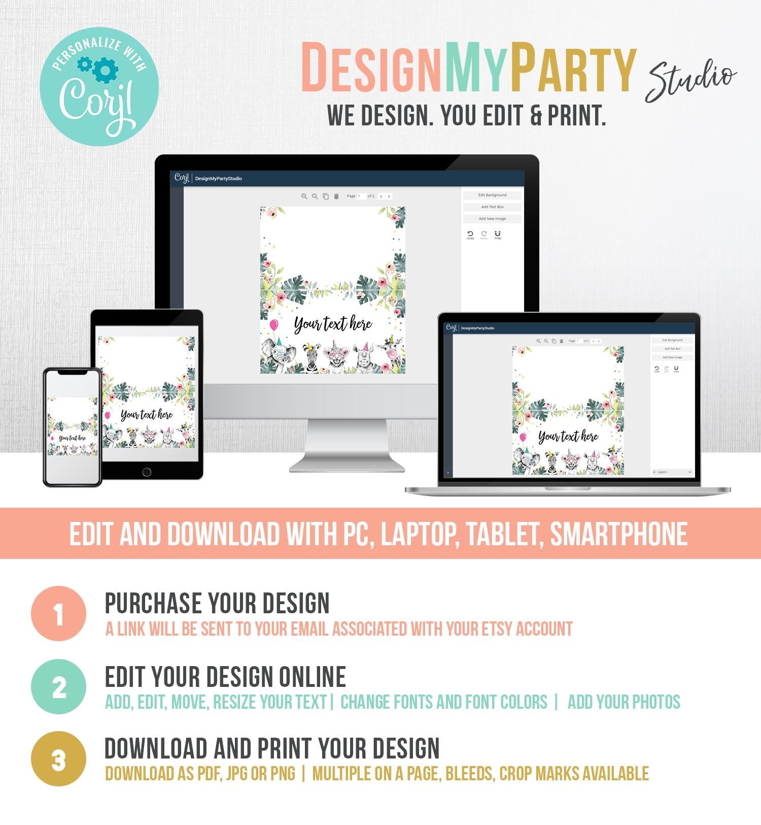 Editable Party Animals Food Label Wild One Girl Safari Animals Birthday Place Card Tent Insert Digital Download Template Printable 0322