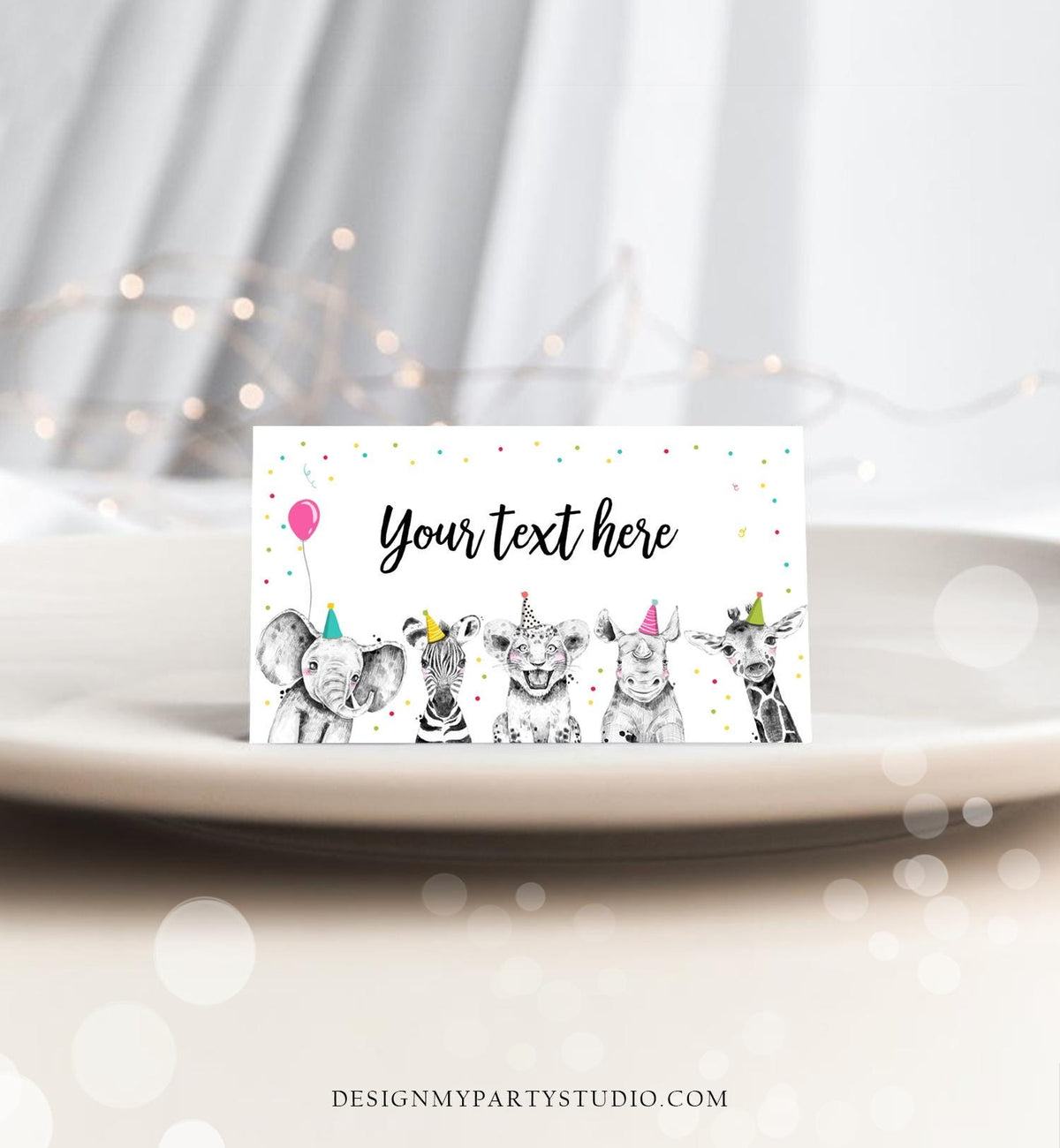 Editable Party Animals Food Label Wild One Girl Safari Animals Birthday Place Card Tent Insert Digital Download Template Printable 0390