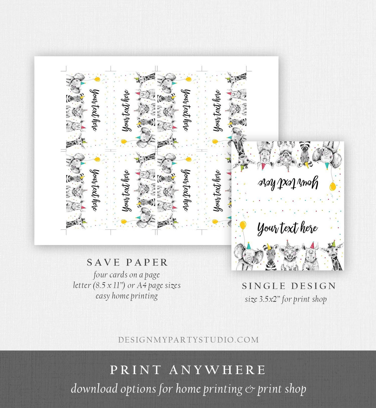 Editable Party Animals Food Label Wild One Boy Safari Animals Birthday Place Card Tent Insert Digital Download Template Printable 0390