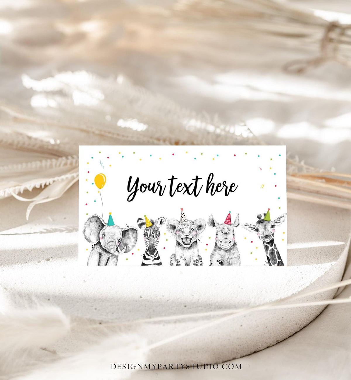 Editable Party Animals Food Label Wild One Boy Safari Animals Birthday Place Card Tent Insert Digital Download Template Printable 0390