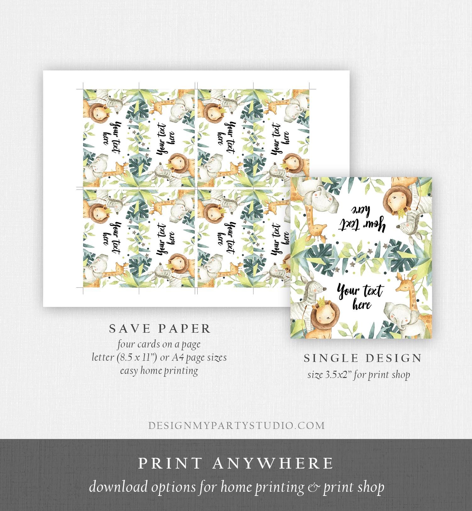 Editable Safari Food Label Wild One Party Animals Place Card Tent Card Insert Card Boy Gold Birthday Digital Template Printable 0163