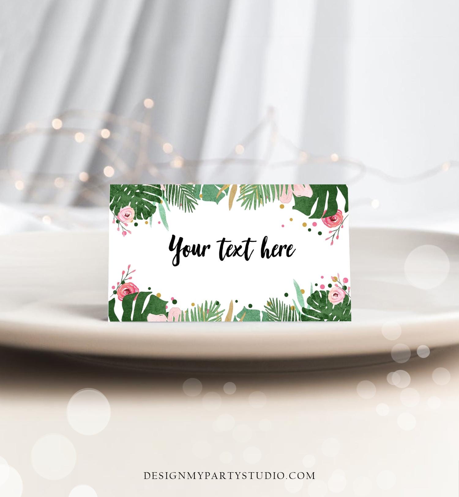 Editable Safari Tropical Food Label Girl Safari Birthday Place Card Tent Insert Hawaiian Luau Digital Download Template Printable 0332