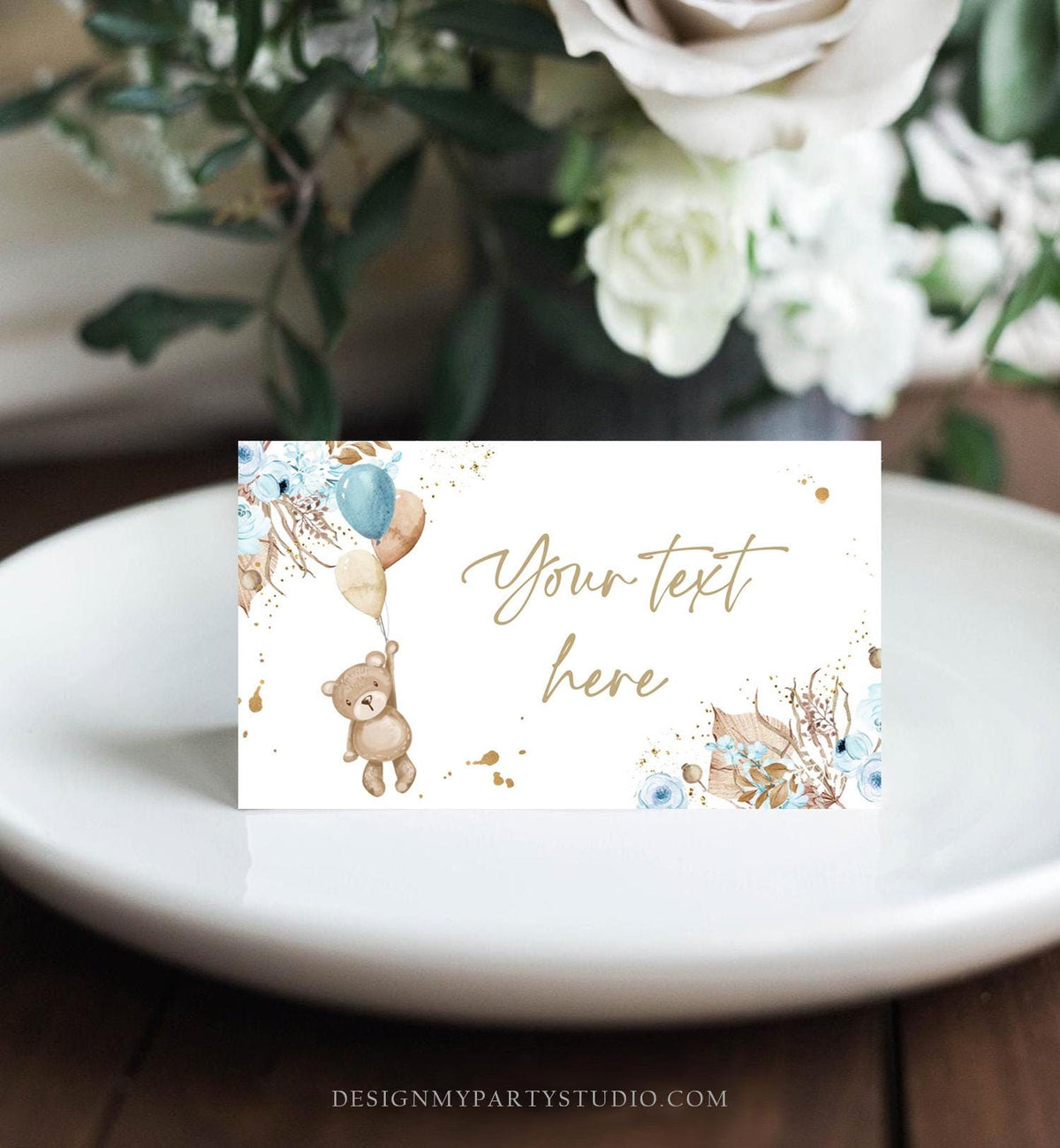 Editable Food Labels Boho Teddy Bear Baby Shower Place Card Tent Insert Pink Boy Pampas Grass Bearly Wait Digital Template Printable 0421