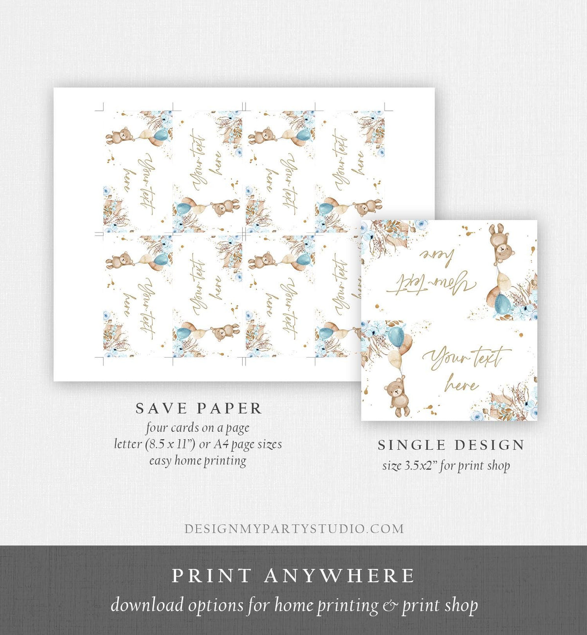 Editable Food Labels Boho Teddy Bear Baby Shower Place Card Tent Insert Pink Boy Pampas Grass Bearly Wait Digital Template Printable 0421