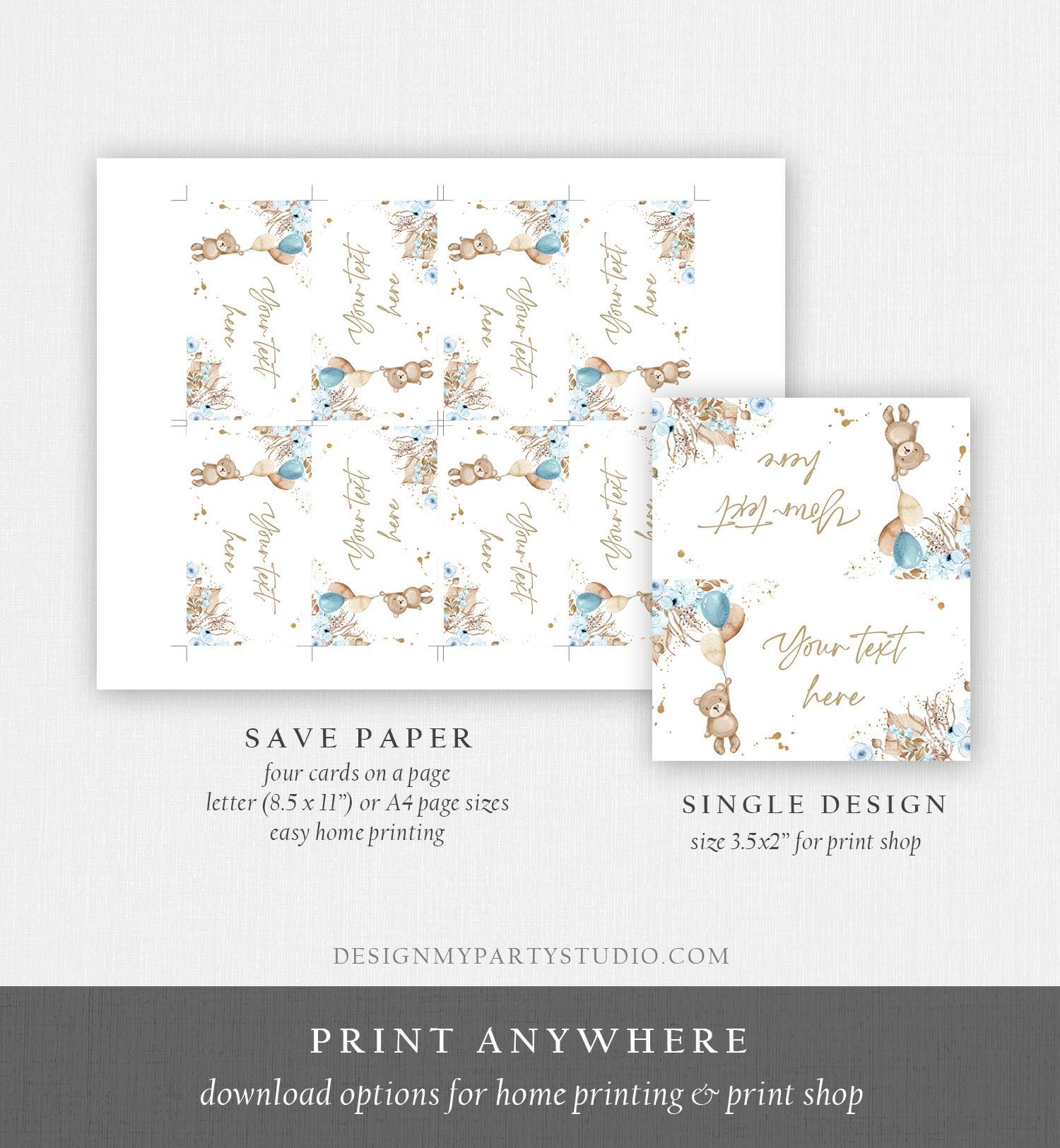 Editable Food Labels Boho Teddy Bear Baby Shower Place Card Tent Insert Pink Boy Pampas Grass Bearly Wait Digital Template Printable 0421