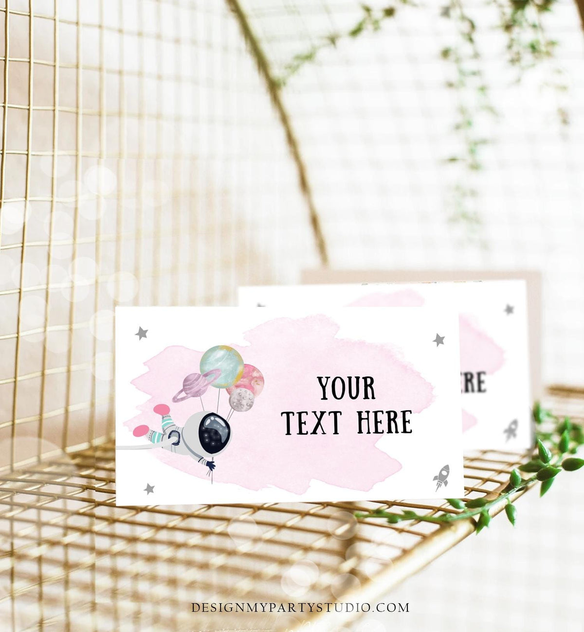 Editable Food Labels Outer Space Astronaut Birthday Galaxy Food Labels Place Card Tent Insert Pink Girl Digital Template Printable 0366