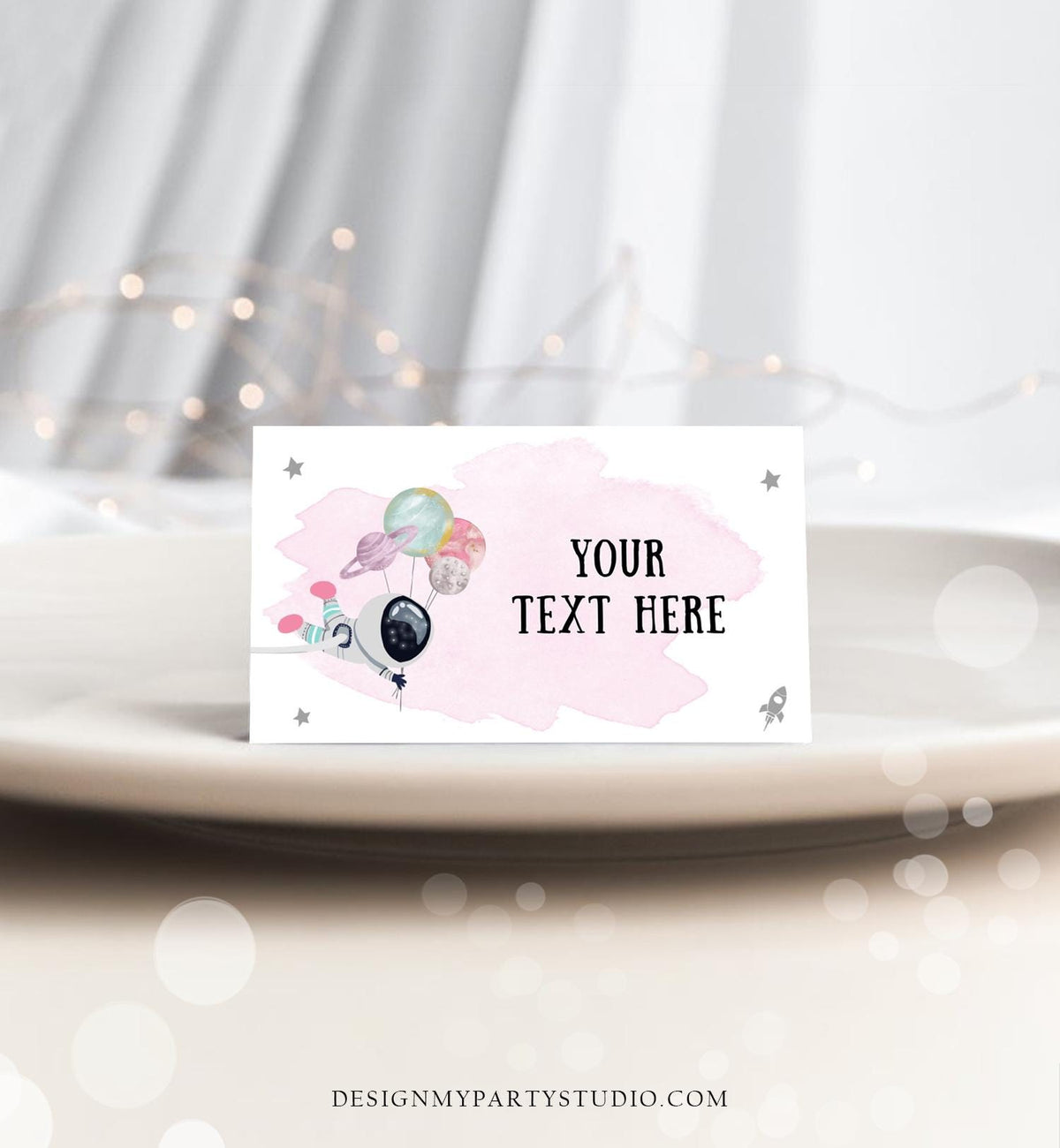 Editable Food Labels Outer Space Astronaut Birthday Galaxy Food Labels Place Card Tent Insert Pink Girl Digital Template Printable 0366