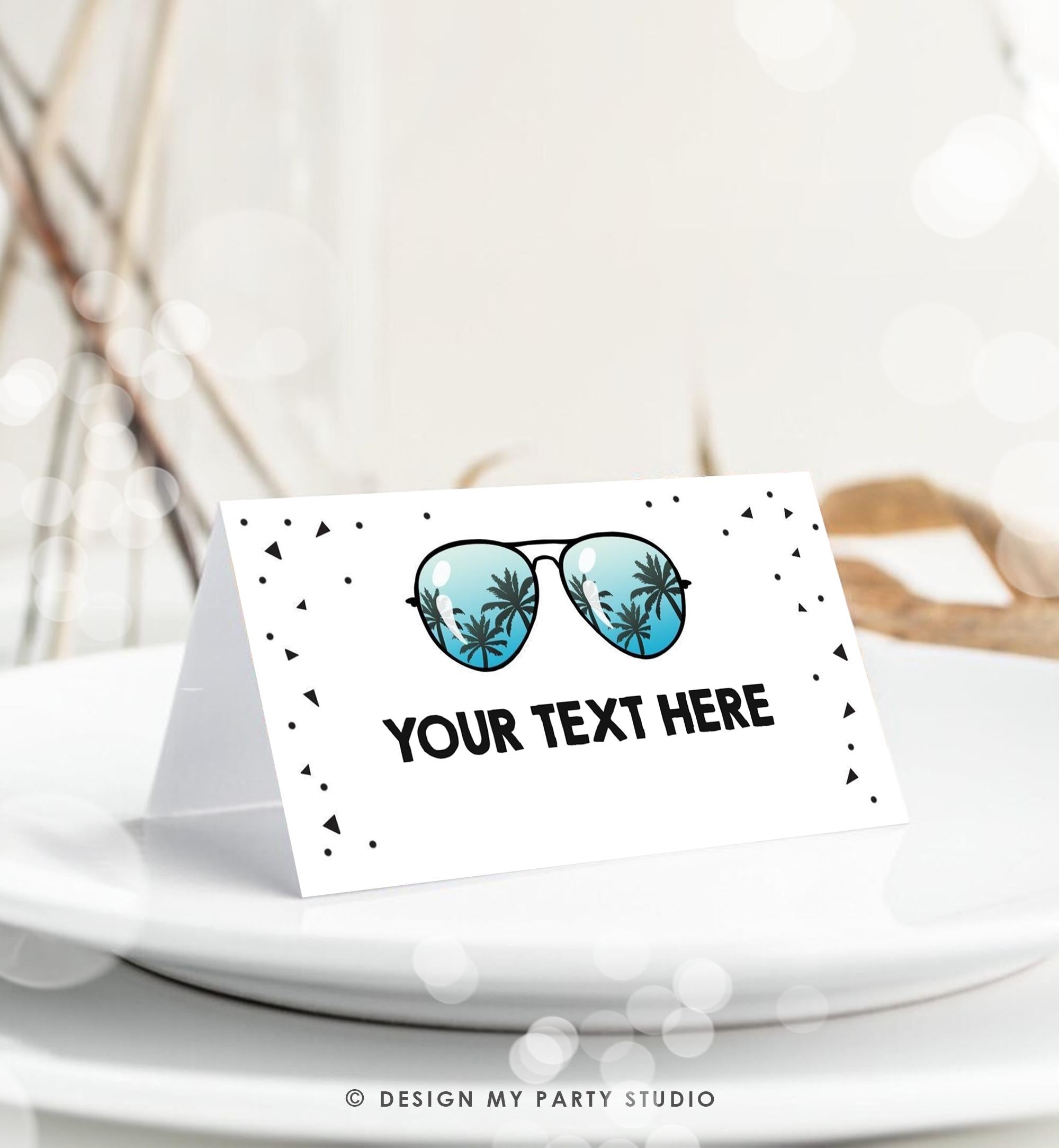 Editable Two Cool Food Label Sunglasses Place Card Tent Card Insert Card 2nd Birthday Summer Pool Party Digital Template Printable 0136