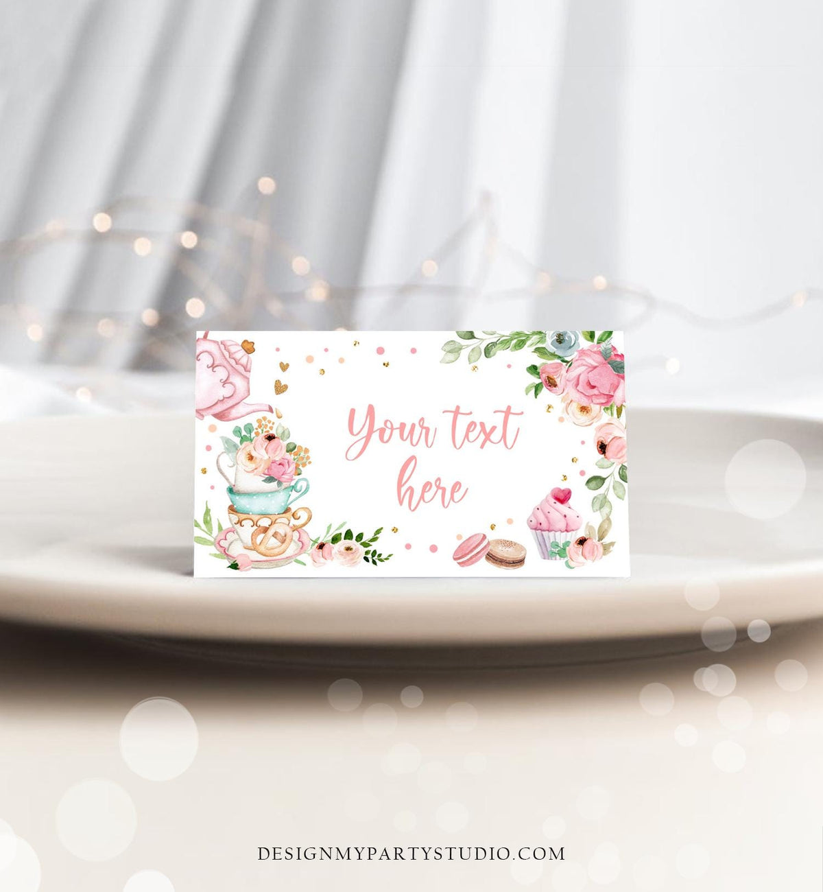 Editable Tea Party Food Label Tea Place Card Tent Card Insert Card Par-Tea Tea for Two Decor Girl Floral Digital Template Printable 0349
