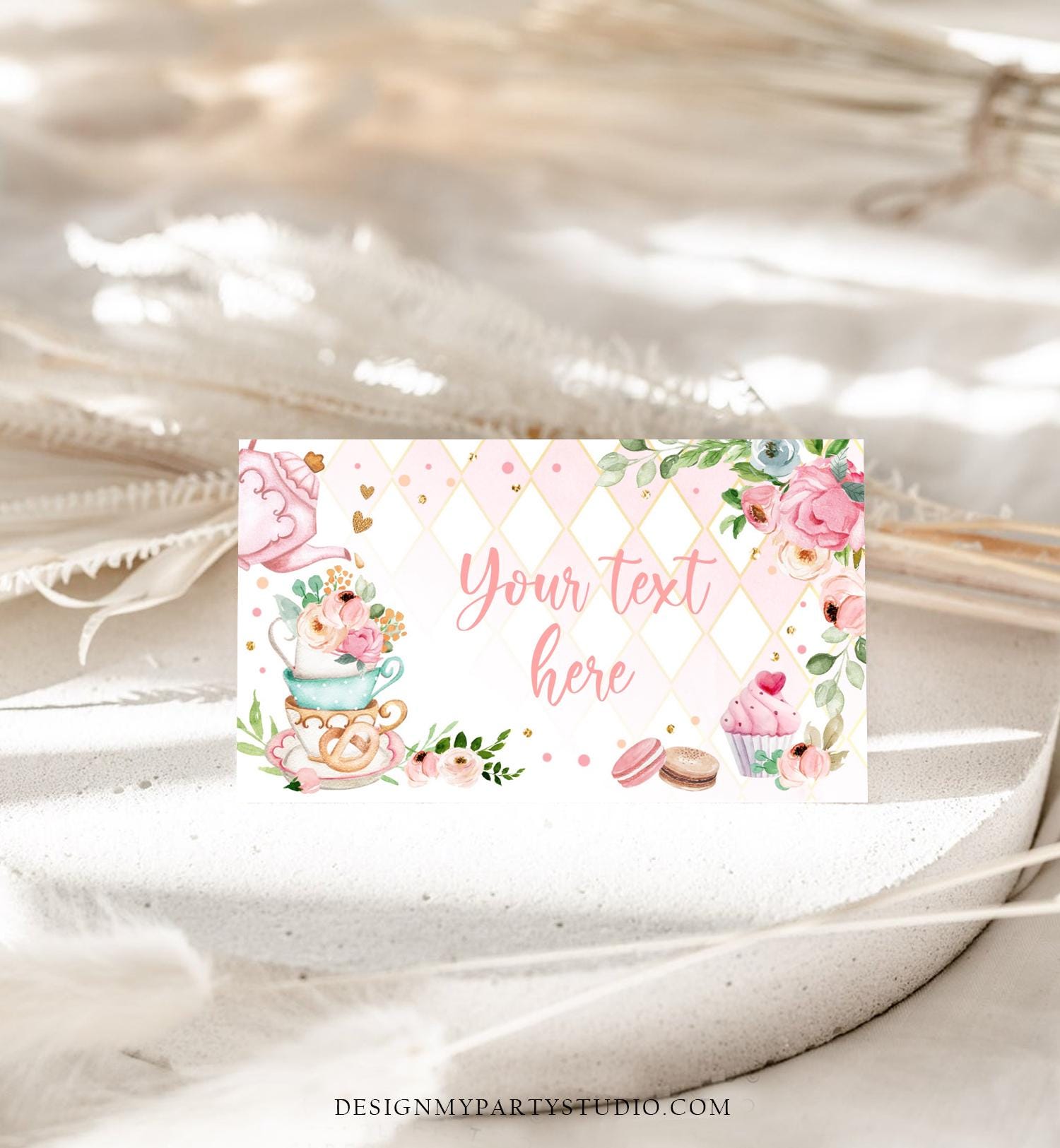 Editable Tea Party Food Label Tea Place Card Tent Card Insert Card Par-Tea Tea for Two Decor Girl Floral Pink Template Printable 0349