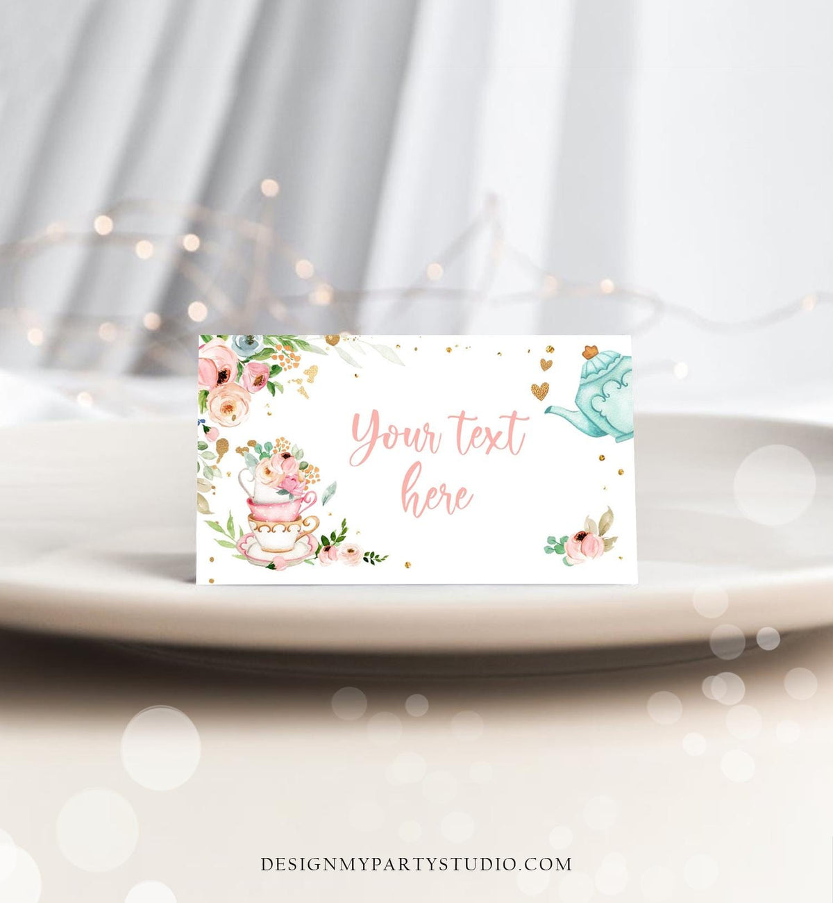 Editable Tea Party Food Labels Tea Place Card Tent Card Insert Card Par-Tea Tea for Two Decor Girl Floral Pink Printable Template 0349