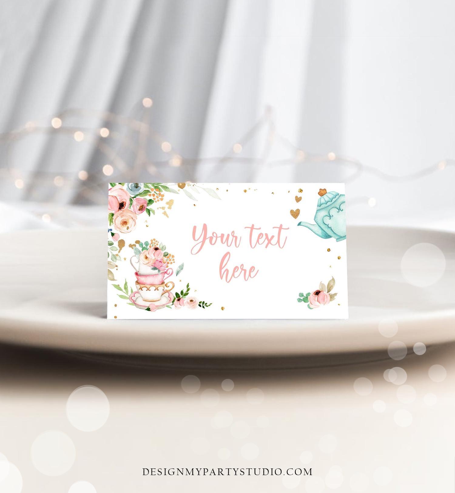 Editable Tea Party Food Labels Tea Place Card Tent Card Insert Card Par-Tea Tea for Two Decor Girl Floral Pink Printable Template 0349
