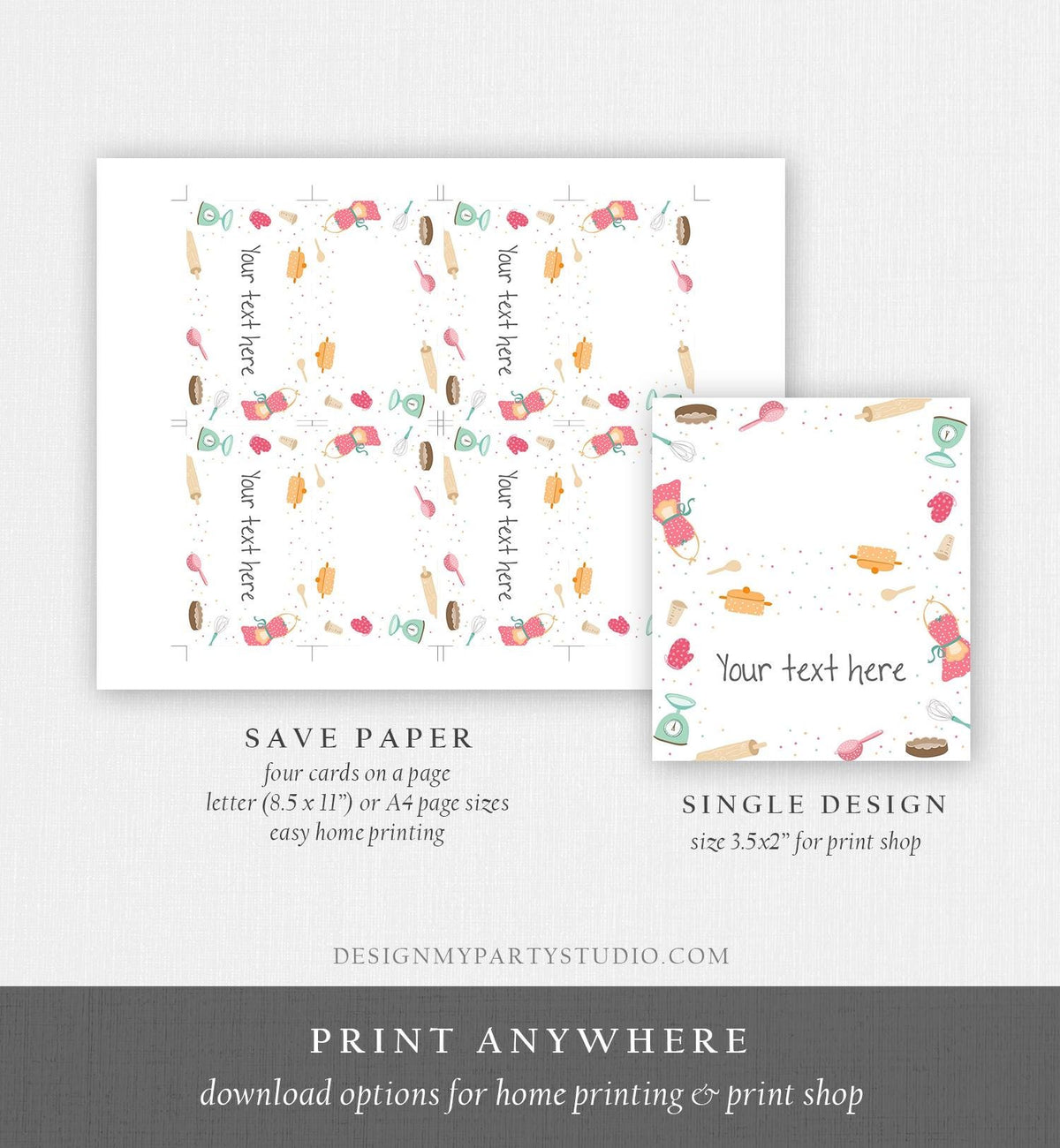 Editable Baking Food Labels Cooking Birthday Chef Place Card Kitchen Bridal Shower Tent Card Insert Card Digital Template Printable 0219