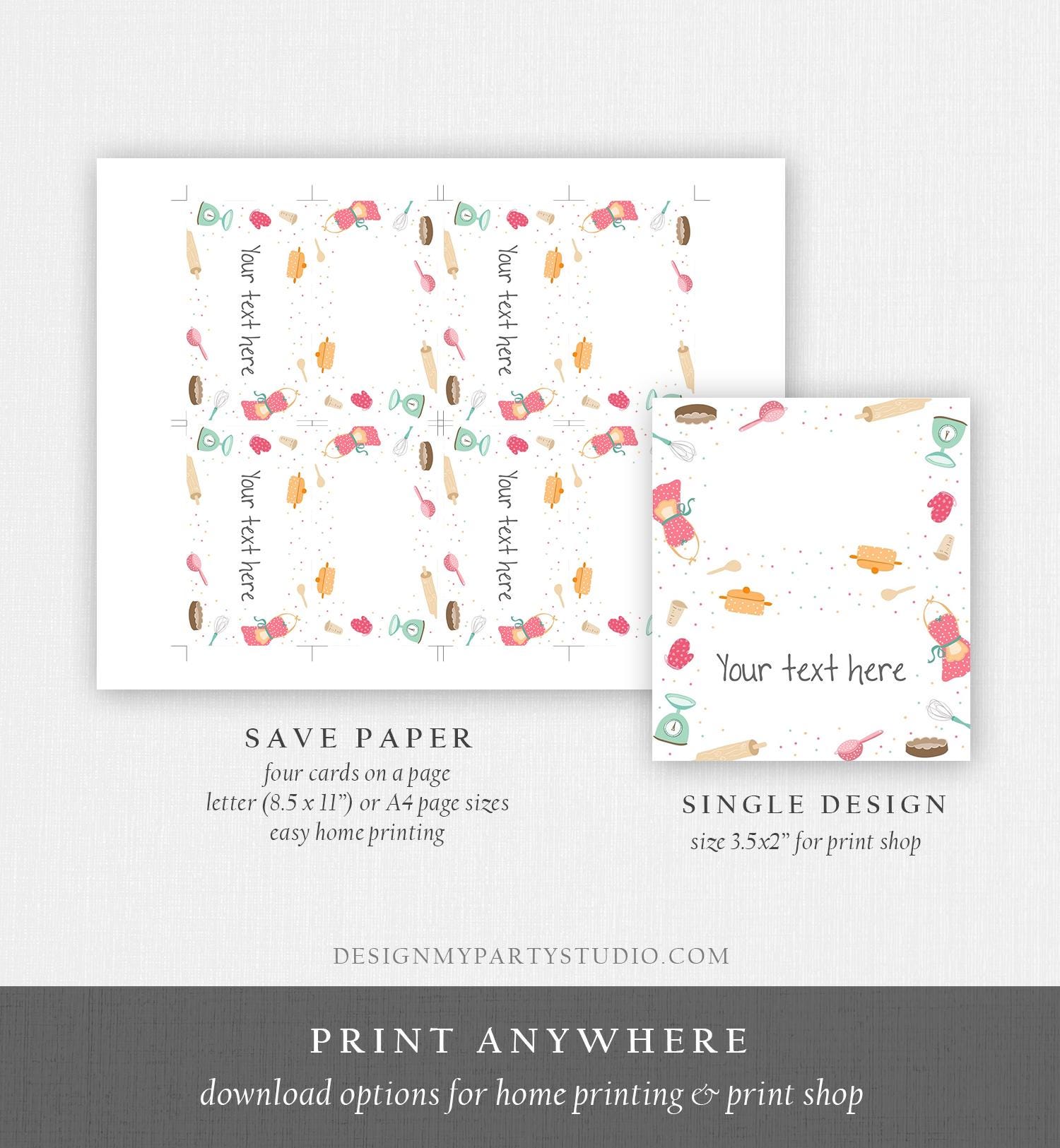 Editable Baking Food Labels Cooking Birthday Chef Place Card Kitchen Bridal Shower Tent Card Insert Card Digital Template Printable 0219
