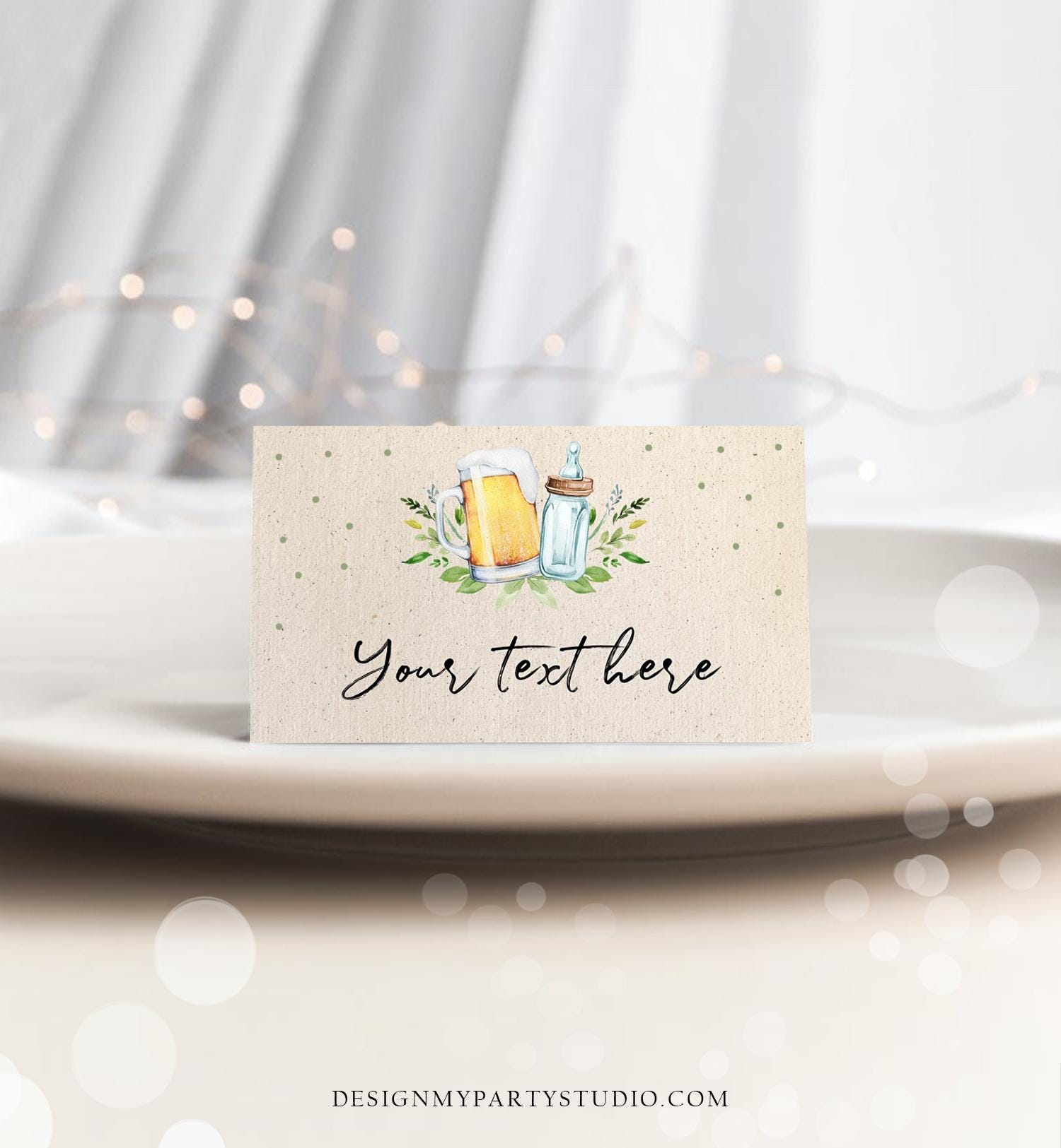 Editable Baby is Brewing Food Labels Tent Place Card Insert Card Gender Neutral Greenery Brewing Baby Shower Digital Template Printable 0190