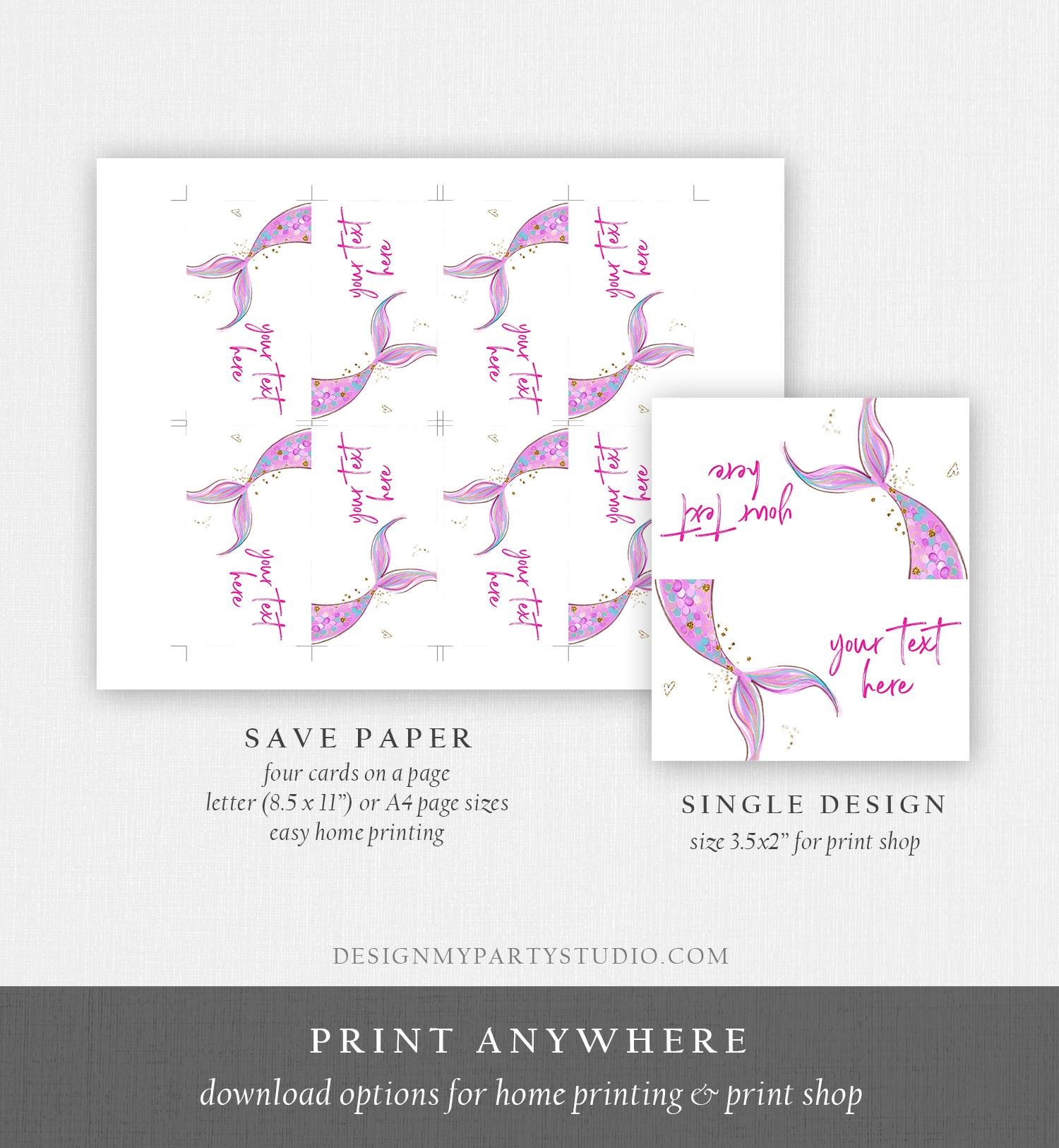 Editable Mermaid Food Labels Mermaid Birthday Place Card Tent Card Insert Card Girl Pink Gold Under The Sea Digital Template Printable 0403