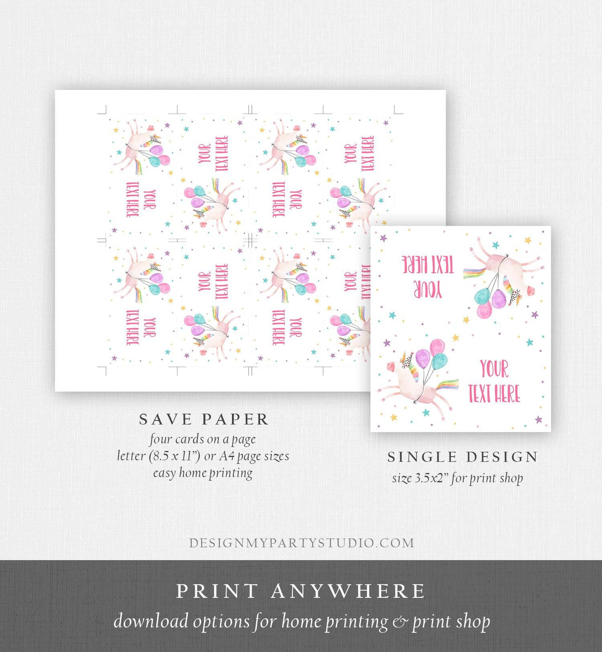 Editable Unicorn Food Labels Magical Rainbow Pink Pastel Girl Birthday Place Card Tent Card Insert Digital Download Template Printable 0336