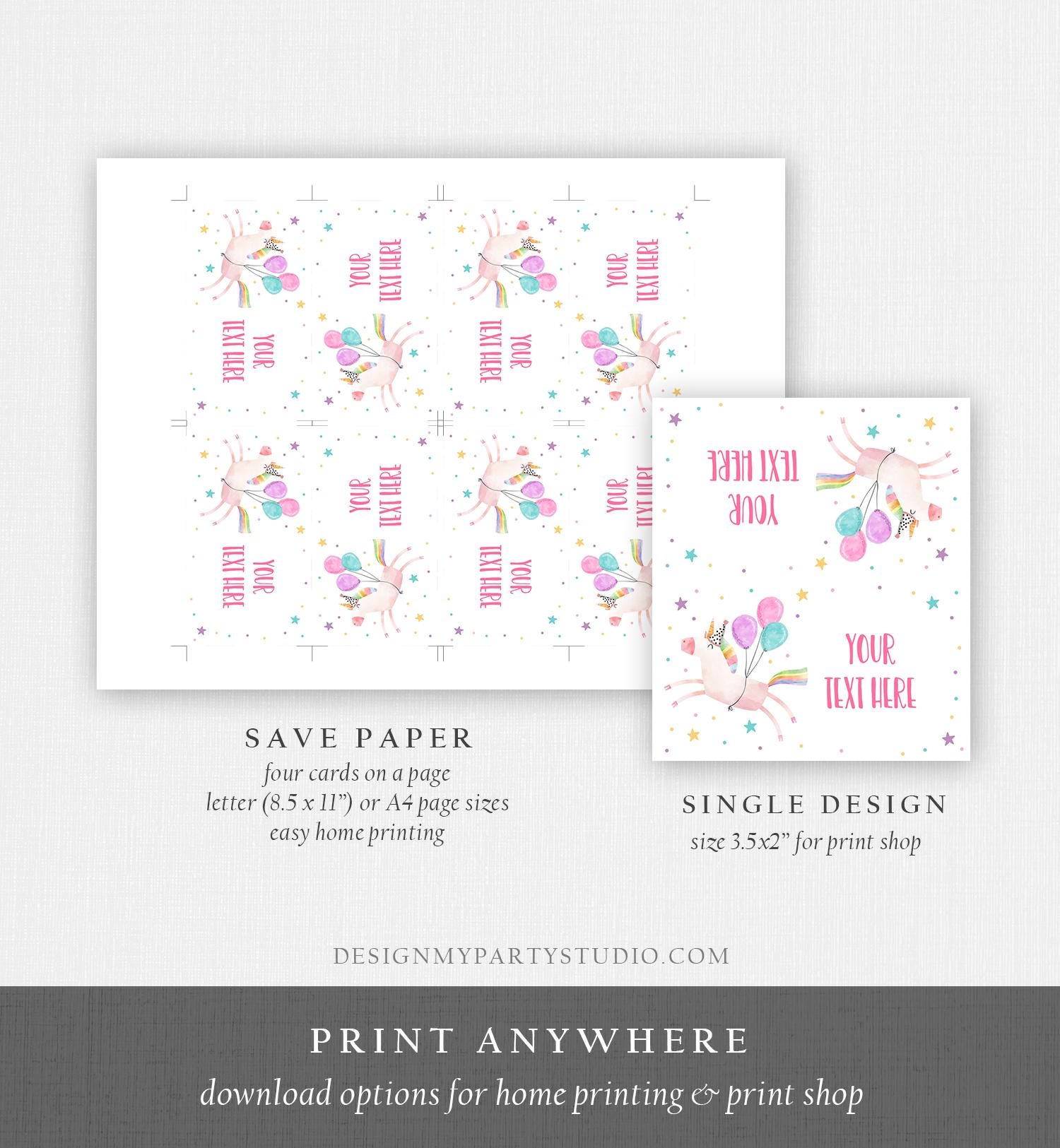Editable Unicorn Food Labels Magical Rainbow Pink Pastel Girl Birthday Place Card Tent Card Insert Digital Download Template Printable 0336