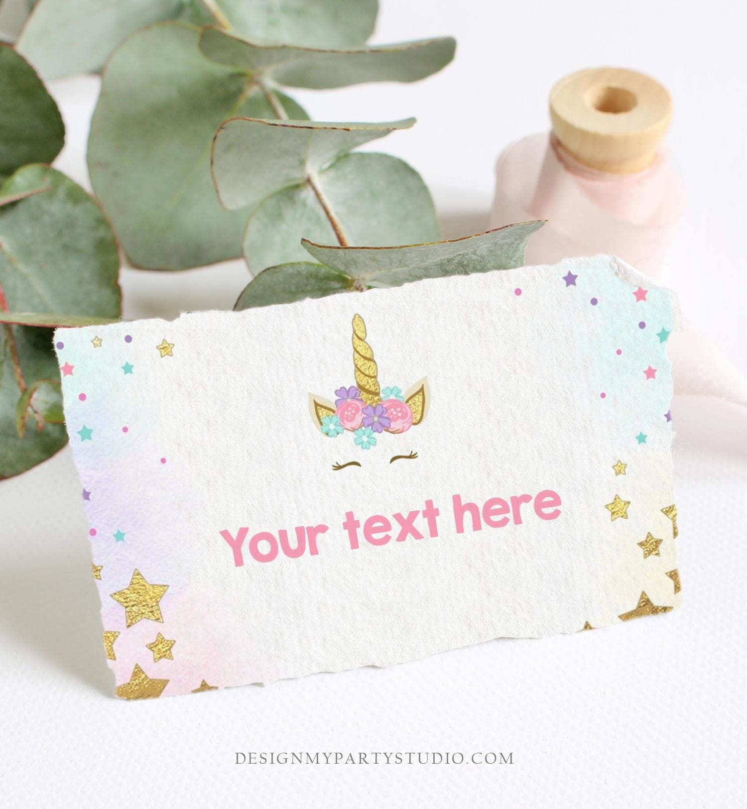 Editable Unicorn Food Labels Magical Rainbow Pink Stars Place Card Tent Card Insert Card Girl Birthday Girl Digital Template Printable 0041