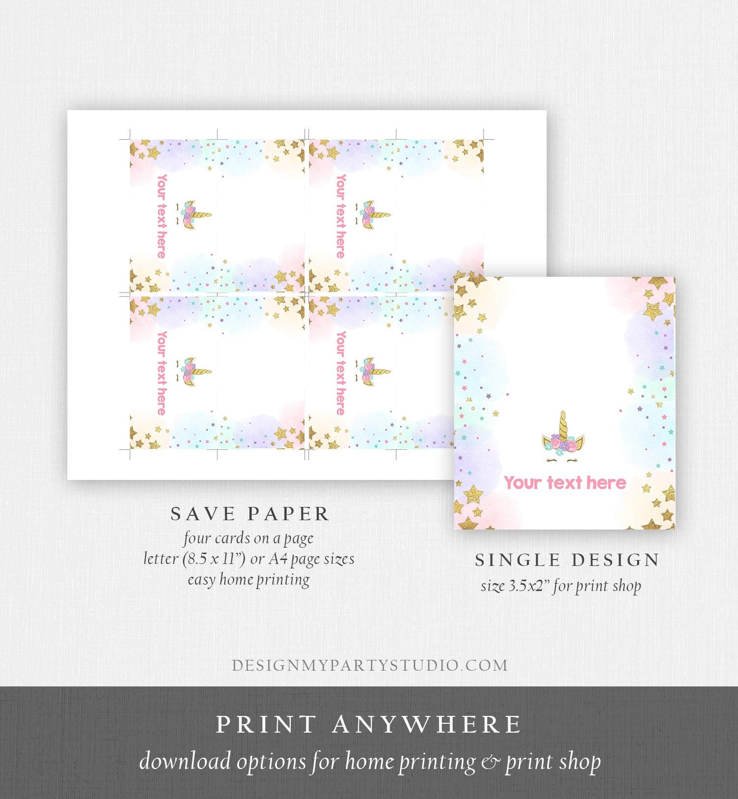 Editable Unicorn Food Labels Magical Rainbow Pink Stars Place Card Tent Card Insert Card Girl Birthday Girl Digital Template Printable 0041
