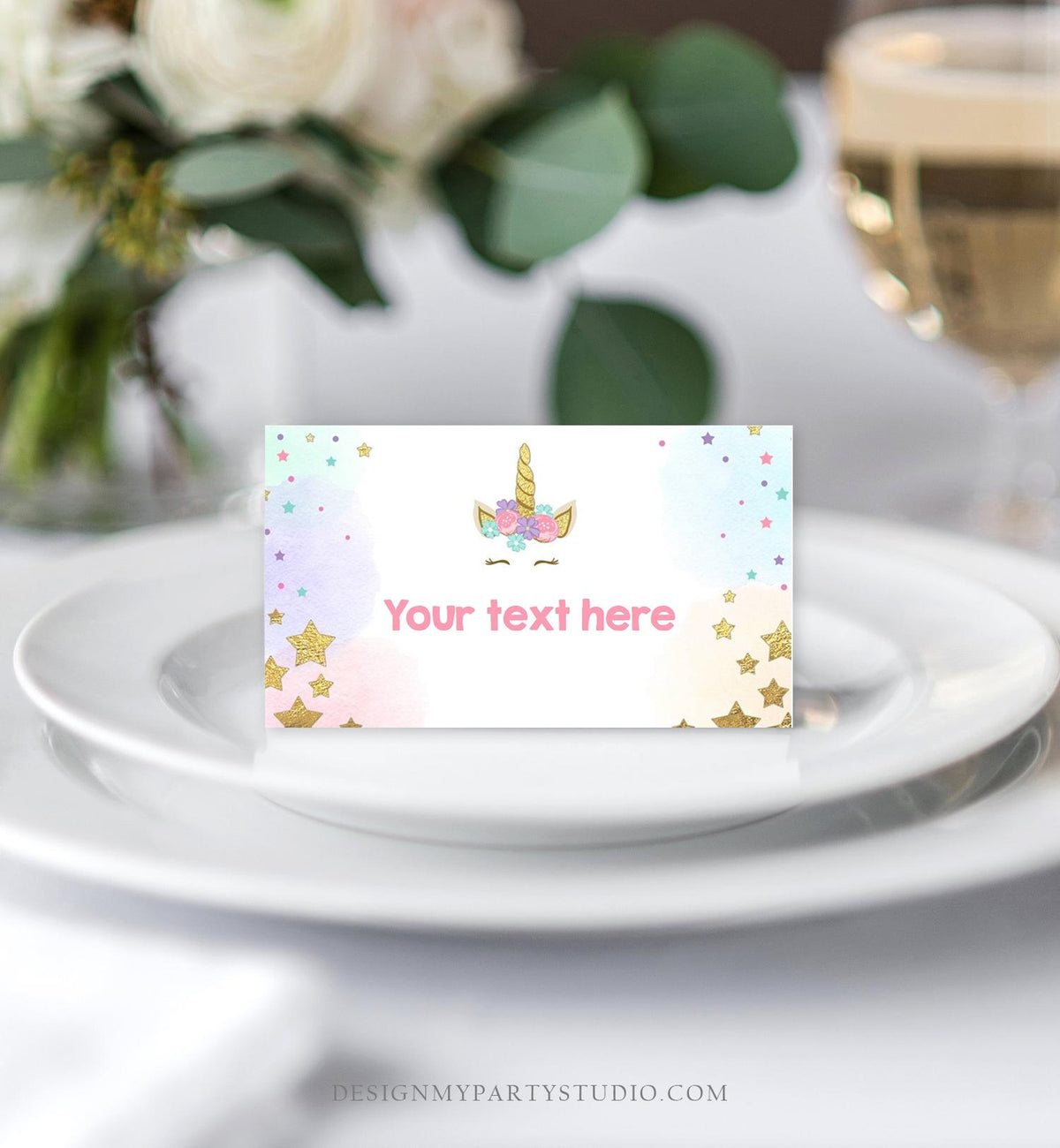 Editable Unicorn Food Labels Magical Rainbow Pink Stars Place Card Tent Card Insert Card Girl Birthday Girl Digital Template Printable 0041