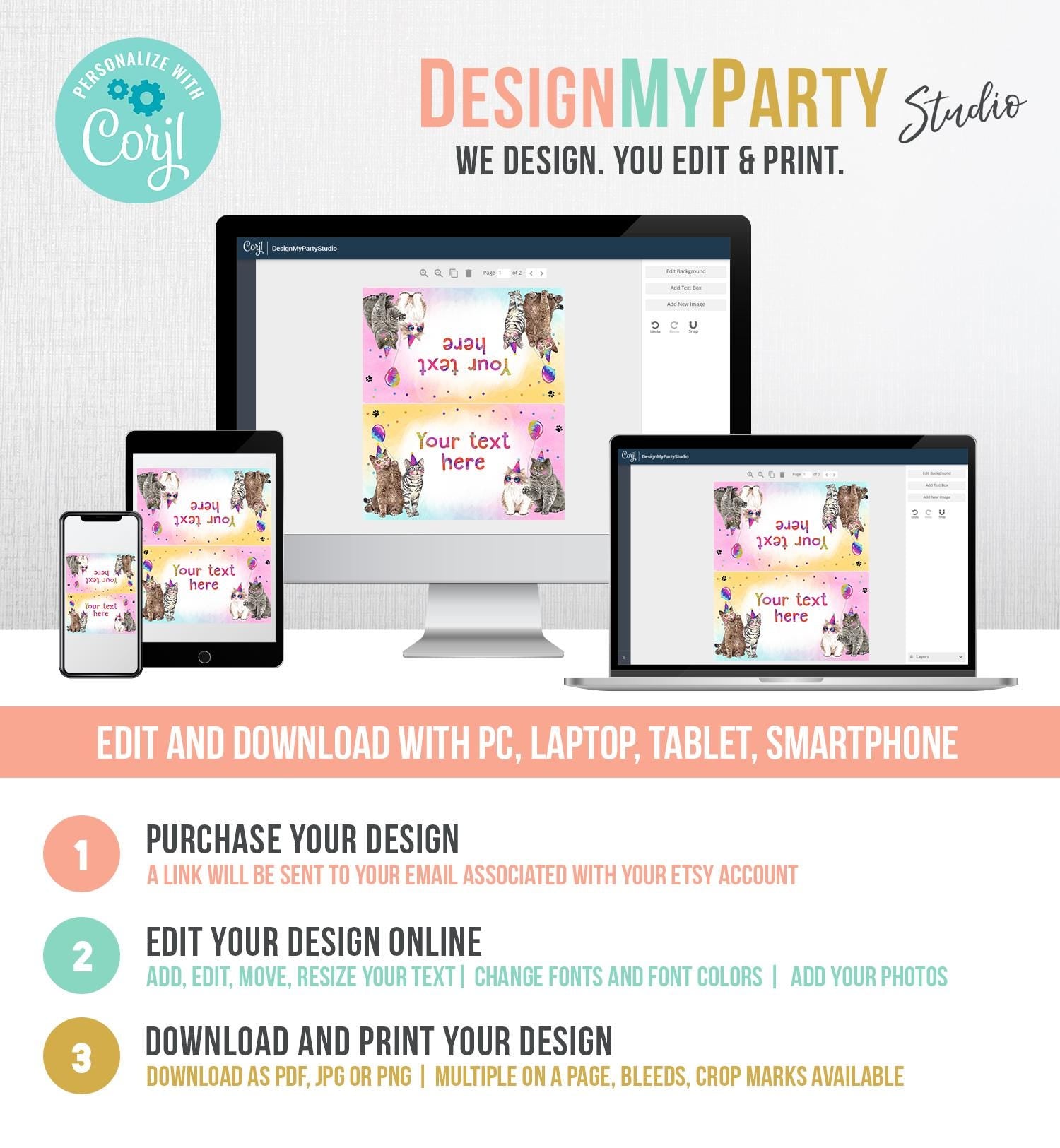 Editable Cats Food Label Kitten Birthday Place Card Tent Card Kitten Pawty Pet Party Animals Girl Digital Download Template Printable 0460