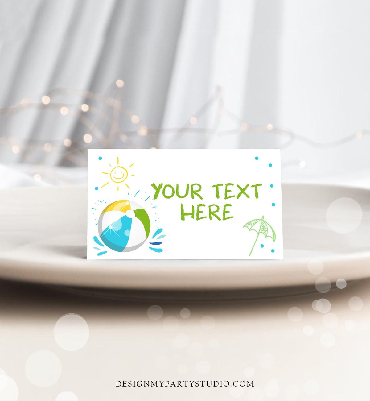 Editable Food Label Pool Party Splish Splash Boy Birthday Bash Food Labels Place Card Tent Insert Card Beach Ball Template Printable 0169