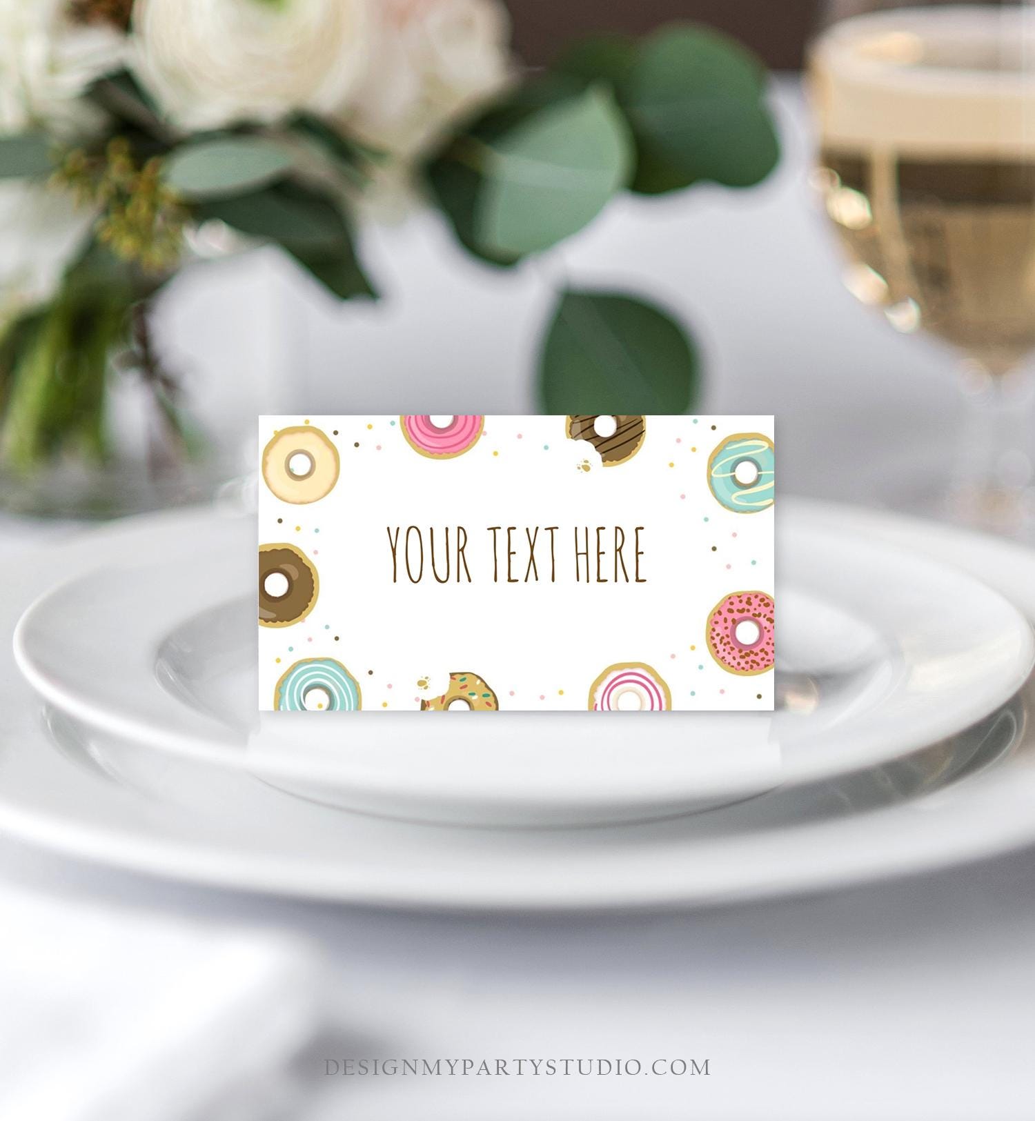 Editable Donut Food Label Pink Girl Donut Place Card Donut Tent Card Insert Card Birthday Baby Shower Bridal Digital Template Printable 0050