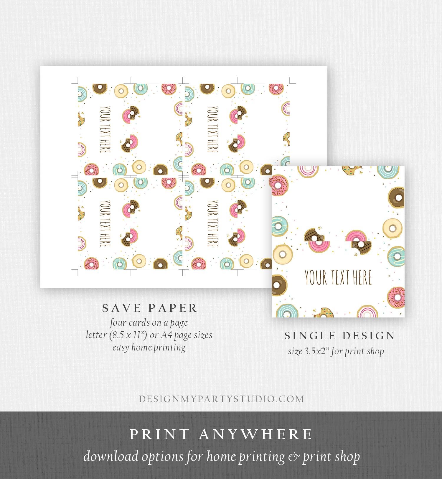 Editable Donut Food Label Pink Girl Donut Place Card Donut Tent Card Insert Card Birthday Baby Shower Bridal Digital Template Printable 0050