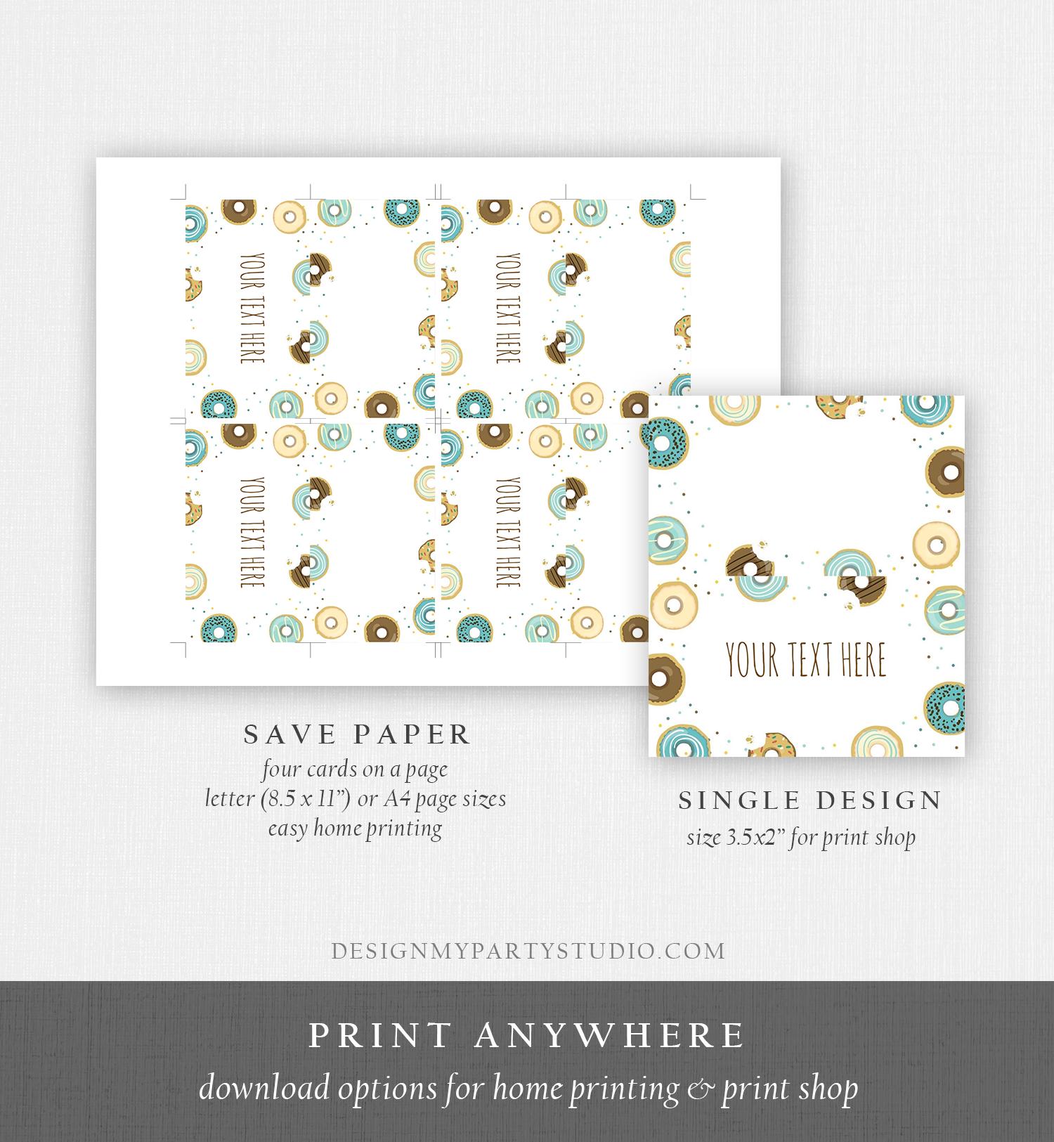 Editable Donut Food Label Blue Boy Donut Place Card Donut Tent Card Insert Card Doughnut Birthday Baby Shower Bridal Template Printable 0050