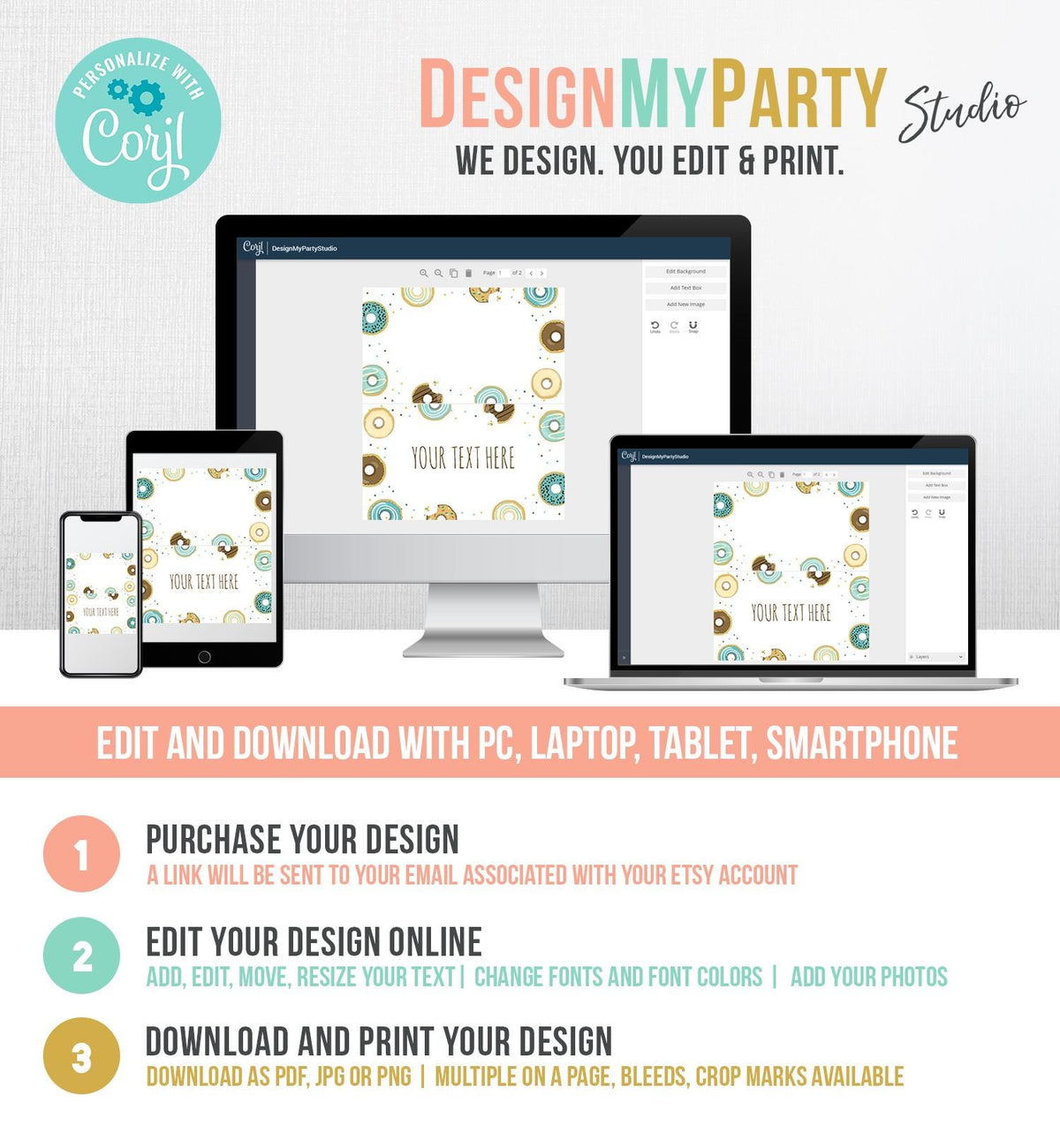 Editable Donut Food Label Blue Boy Donut Place Card Donut Tent Card Insert Card Doughnut Birthday Baby Shower Bridal Template Printable 0050