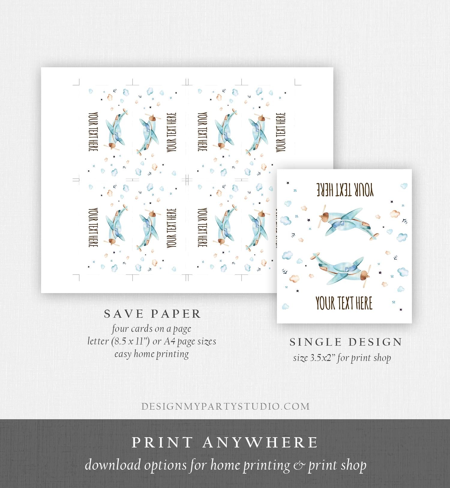 Editable Airplane Food Labels Airplane Baby Shower Name Cards Tent Card Insert Boy Adventure Travel Digital Download Template Printable 0185