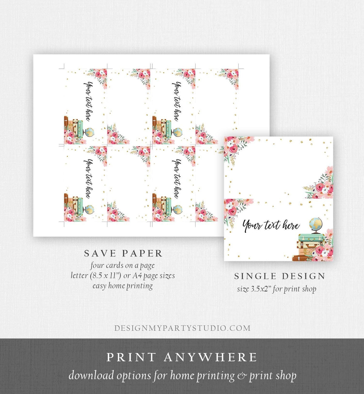 Editable Travel Adventure Food Label Place Card Traveling to Mrs Tent Card Insert Bridal Shower Pink Floral Digital Template Printable 0030