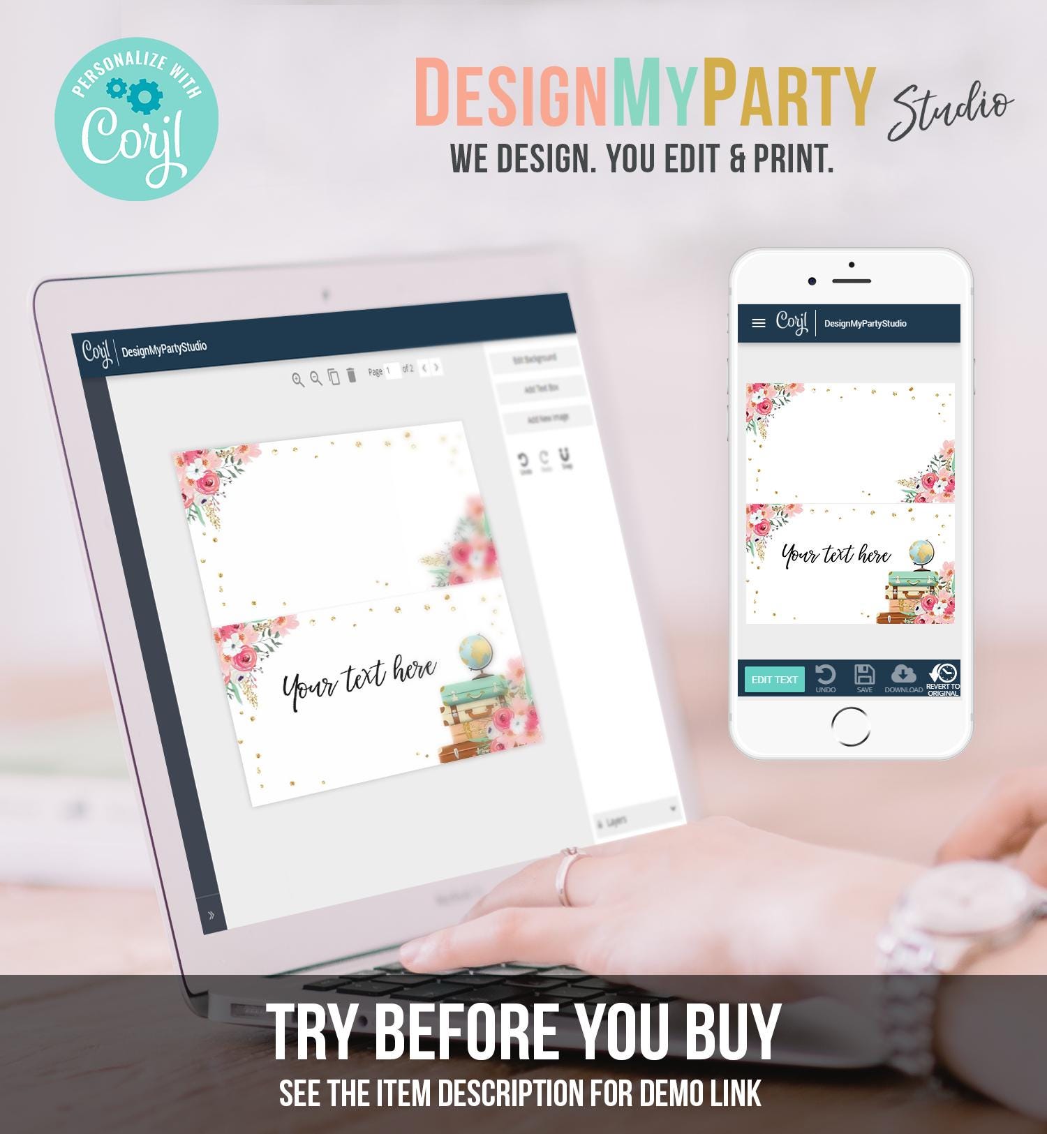 Editable Travel Adventure Food Label Place Card Traveling to Mrs Tent Card Insert Bridal Shower Pink Floral Digital Template Printable 0030